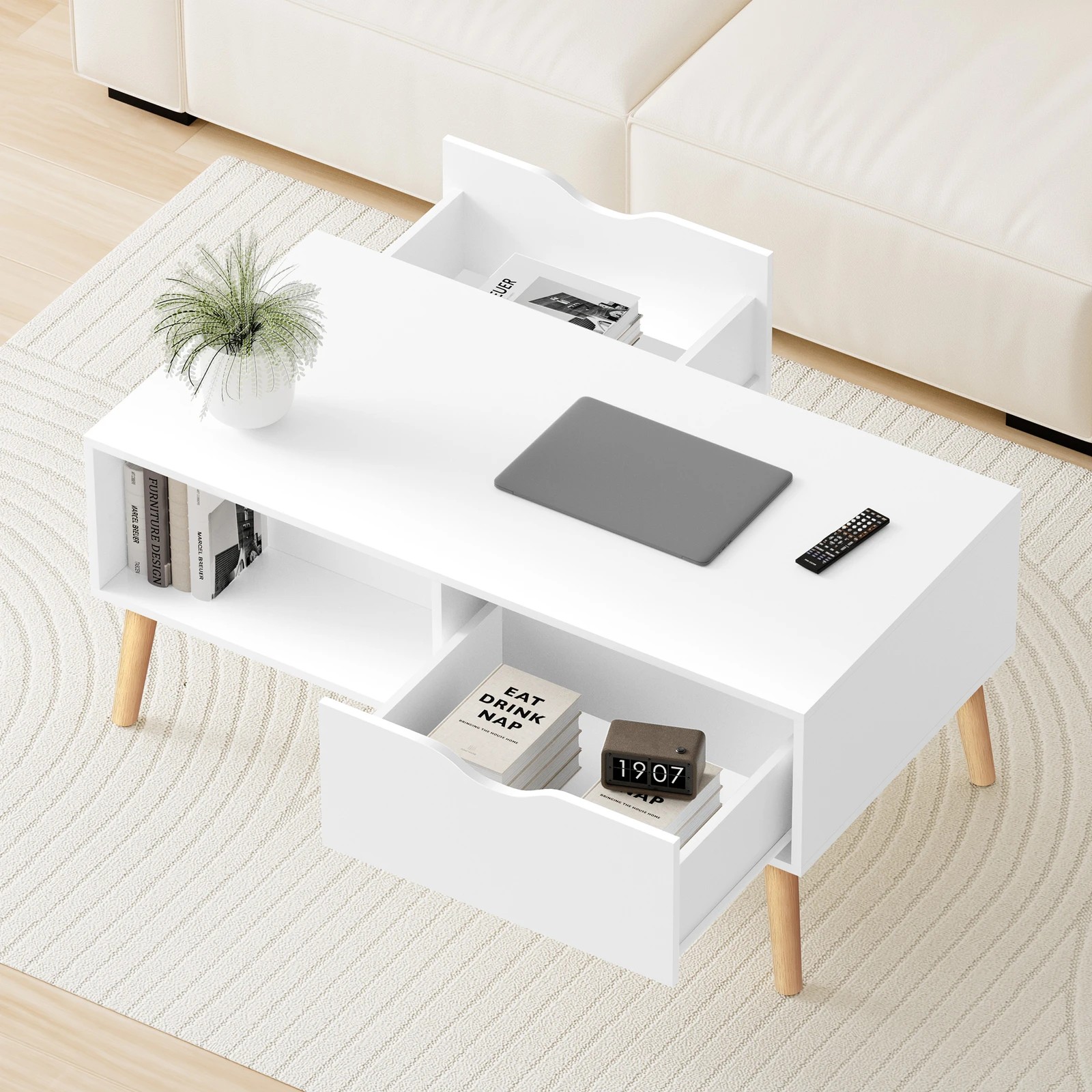 5 Alfordson Coffee Table Storage Tables 2 Drawers Shelf Modern Desk - White, 5 of 10