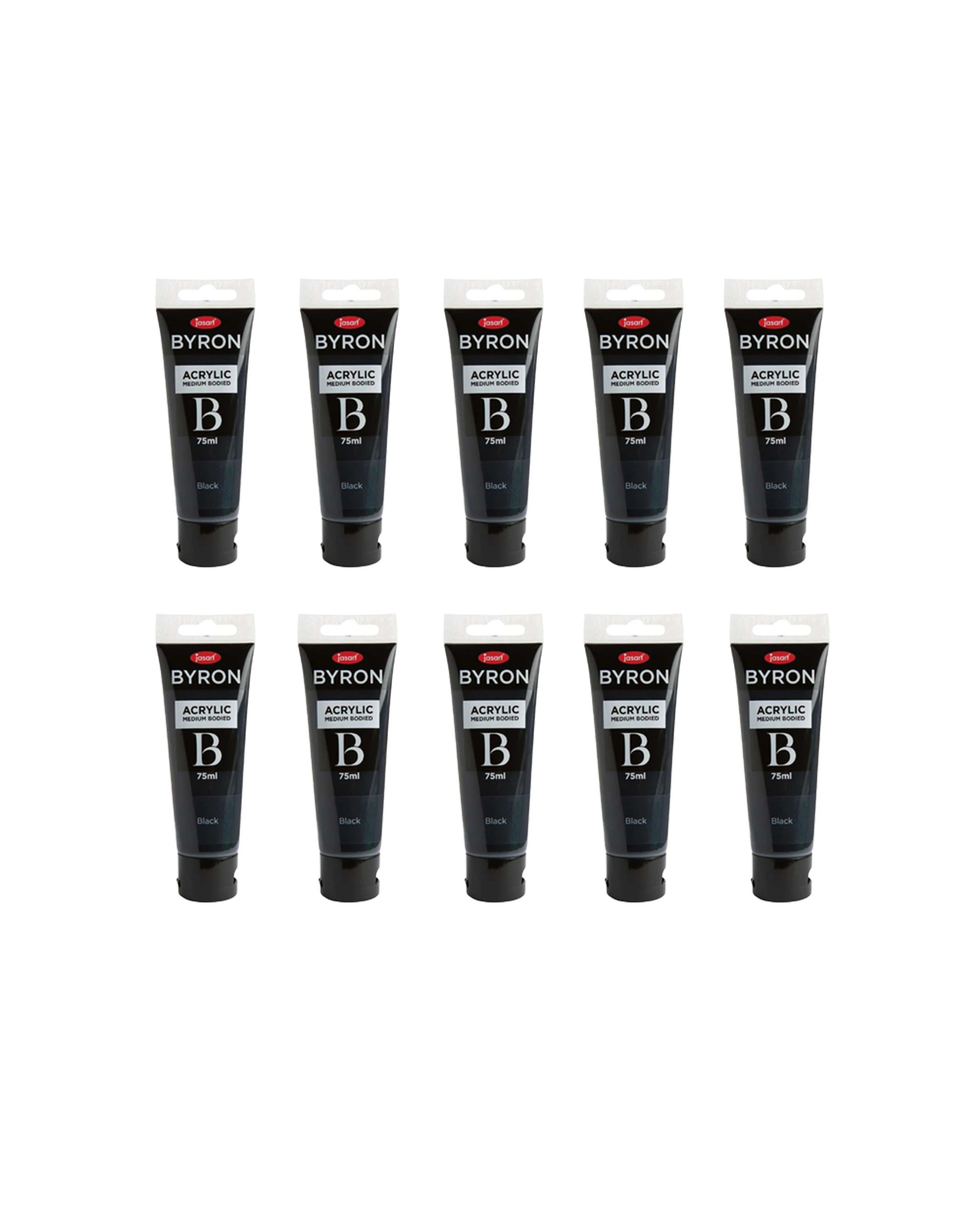 1 Jasart 10PK Byron Acrylic Paint Tube Art Craft Medium Bodied Non Toxic 75ml - Black, 1 of 2