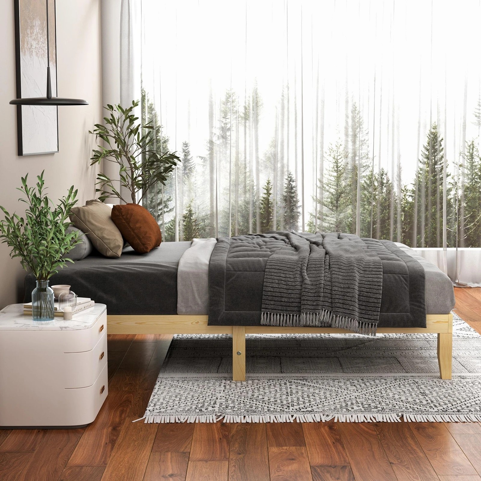 4 Alfordson Bed Frame Wooden Timber King Single Mattress Base Platform Pramod - Natural, 4 of 10