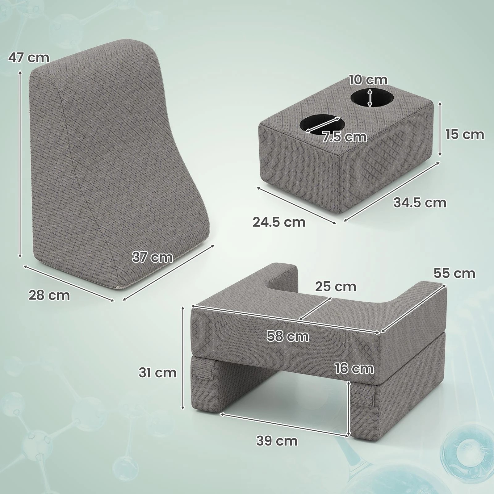 2 Costway 3PCS Reading Pillow Set Ergonomic Wedge Pillow, 2 of 8