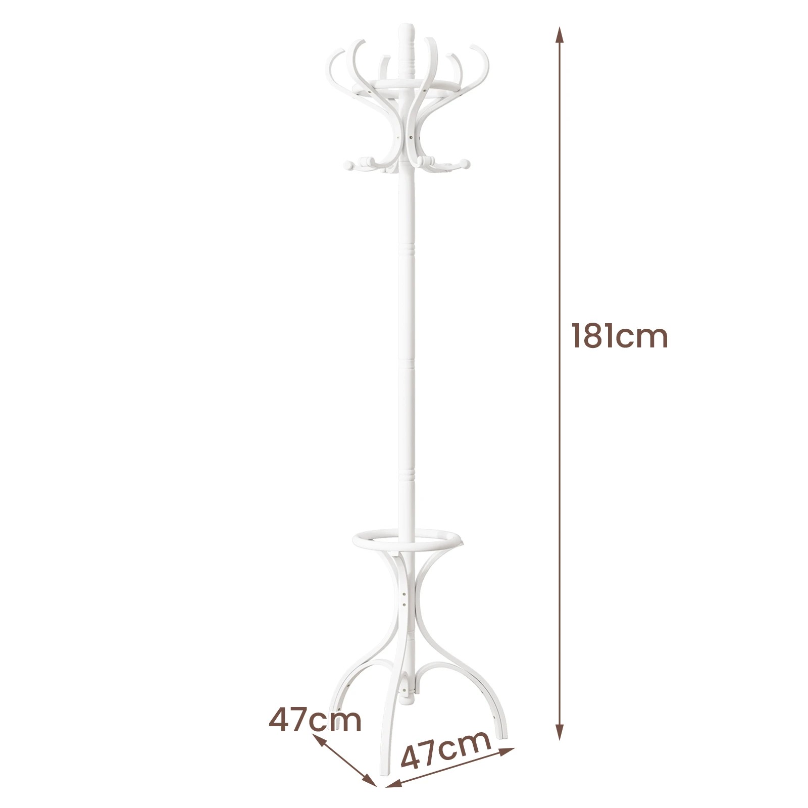 2 Costway 180CM Wood Coat Rack Hat Stand Clothes Hanger w/Umbrellar Holder & 12 Hooks Entryway - White, 2 of 3