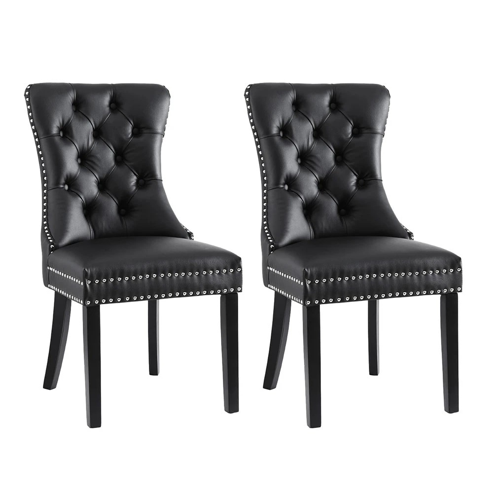 1 1 Set of 2 Artiss Dining Chairs Leather - Black, 1 of 5
