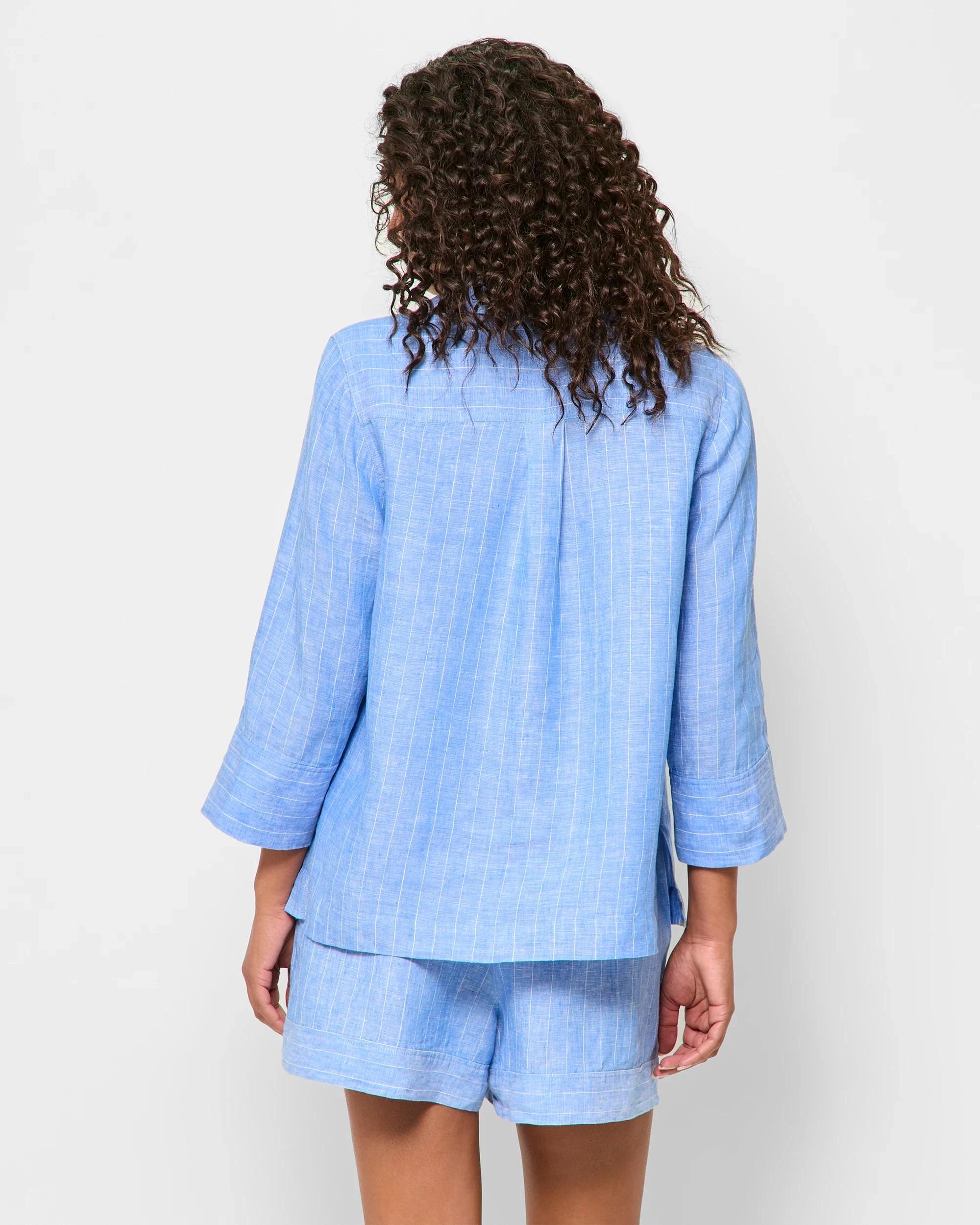 4 Target Woman European Linen 3/4 Sleeve Popover Shirt BOLD BLUE STRIPE, 4 of 5