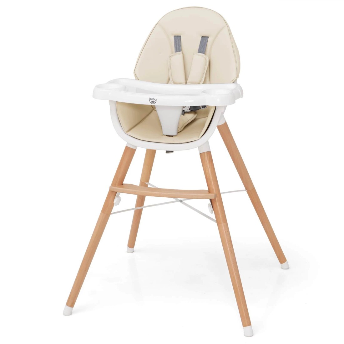1 Costway Wood High Chair Adjustable Feeding Seat Beige, 1 of 3