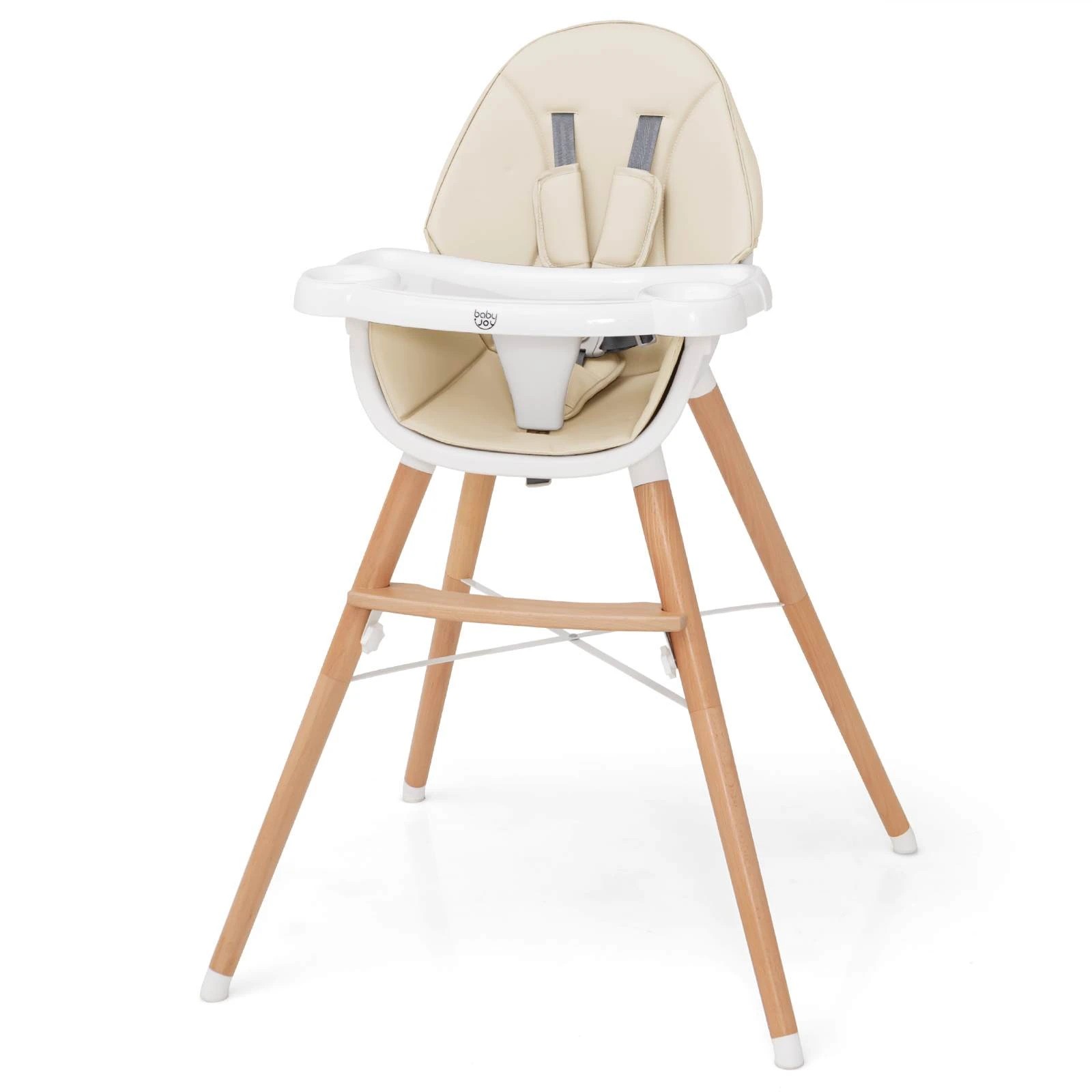 1 Costway Wood High Chair Adjustable Feeding Seat Beige, 1 of 7
