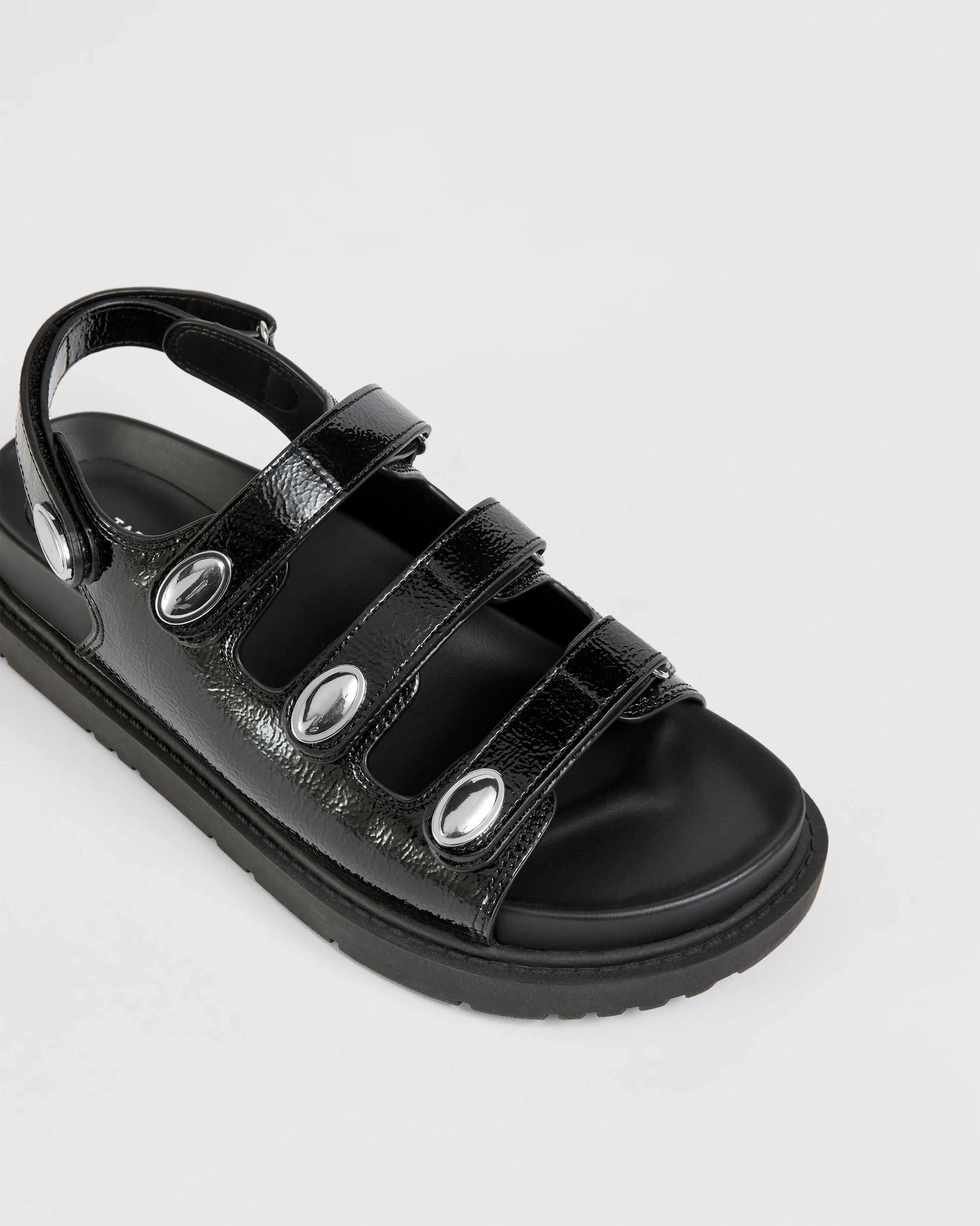 3 Target Woman Triple Strap Footbed Sandal - Katty BLACK CRINKLE, 3 of 3