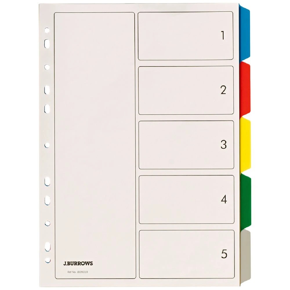 2 J.Burrows A4 5 Tab Dividers Polypropylene, 2 of 3
