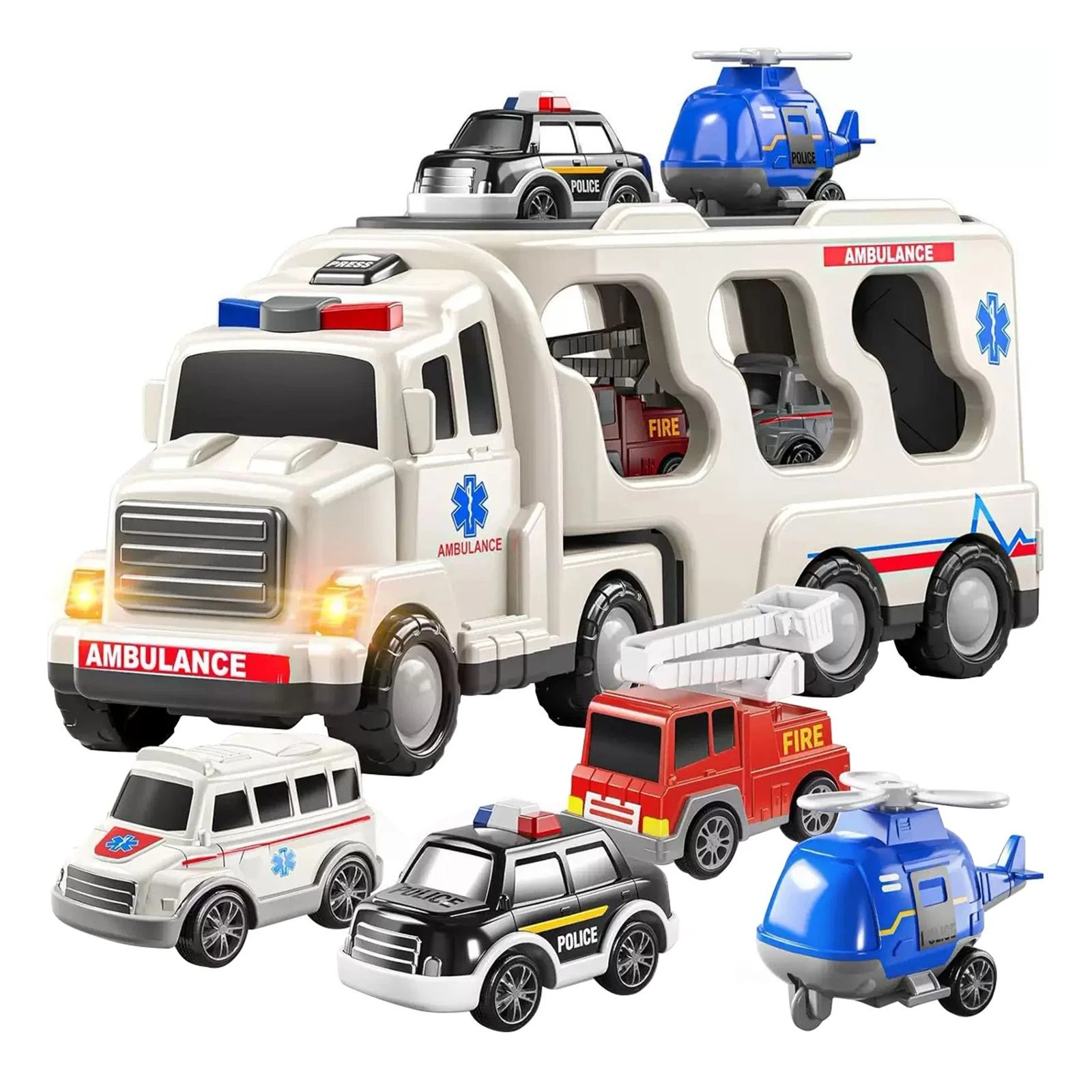 3 Ausway 5-in-1 Play Ambulance Toy Vehicle Set Friction Power Toddler Fire Truck, 3 of 6
