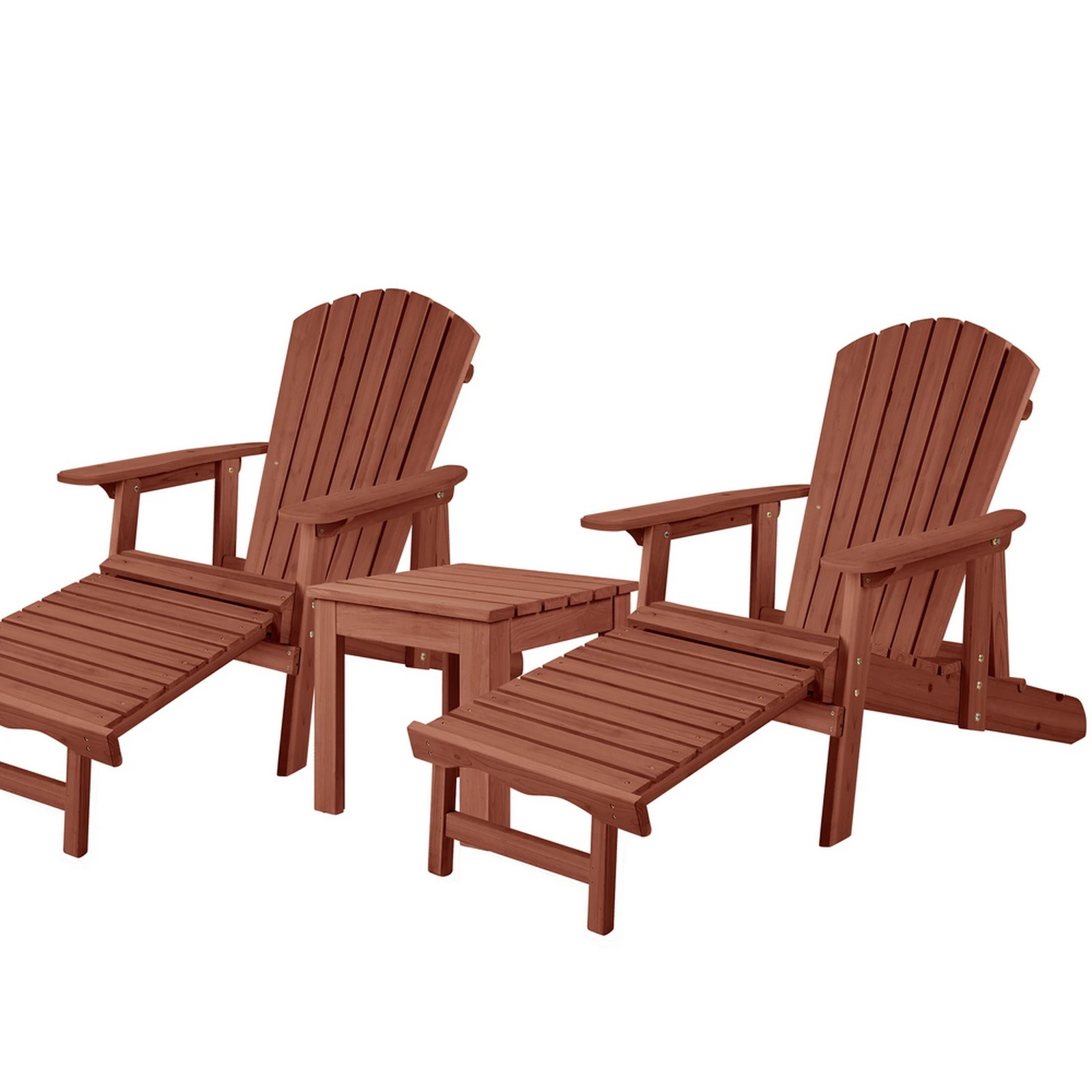 1 Alfordson Adirondack Chairs Table 3PCS Set Outdoor Furniture w/ Ottoman - Brown, 1 of 10