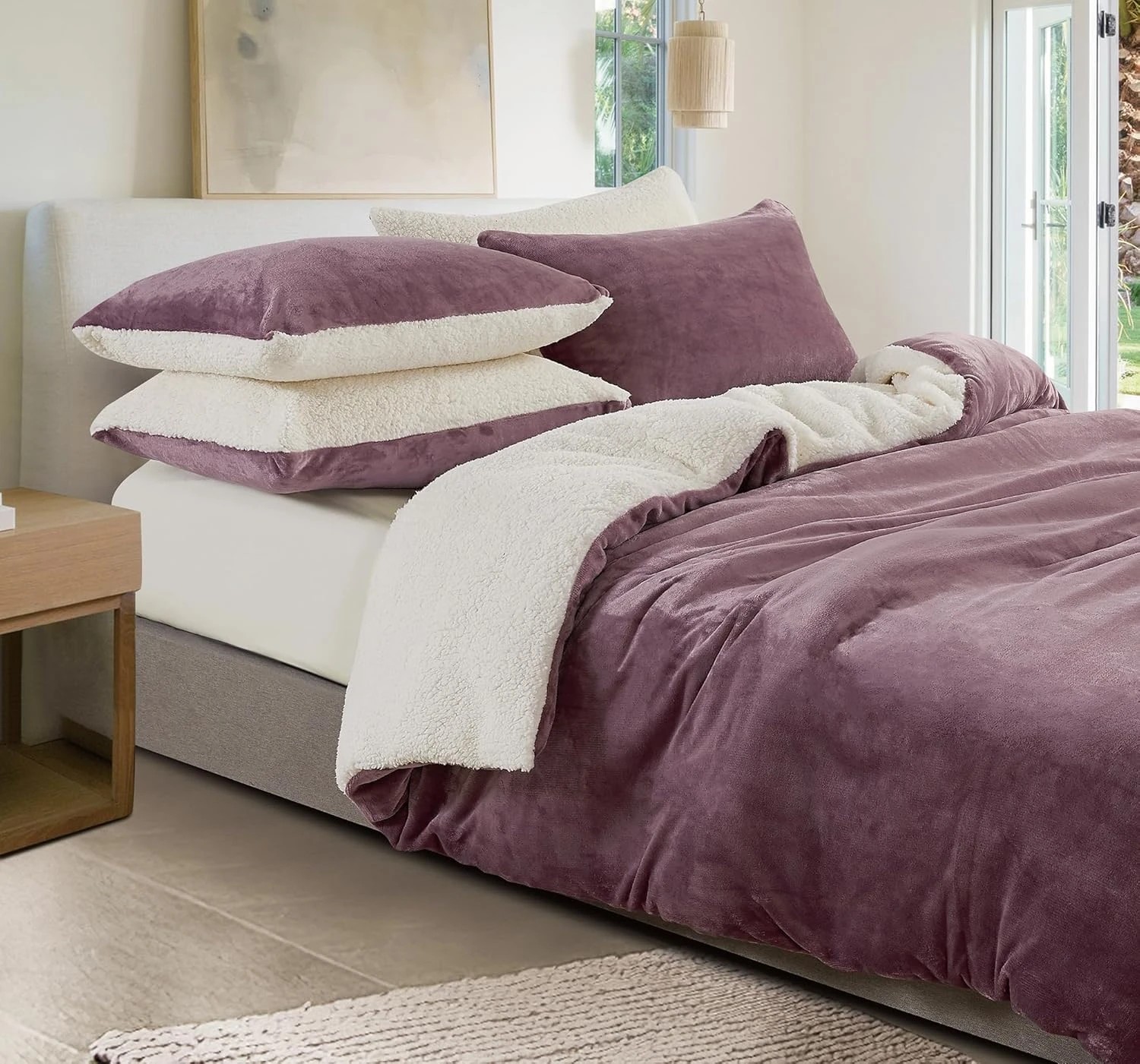 1 Gioia Casa 2-in-1 Teddy Sherpa Quilt Cover Set Warm Reversible - King Bed - Mauve, 1 of 9