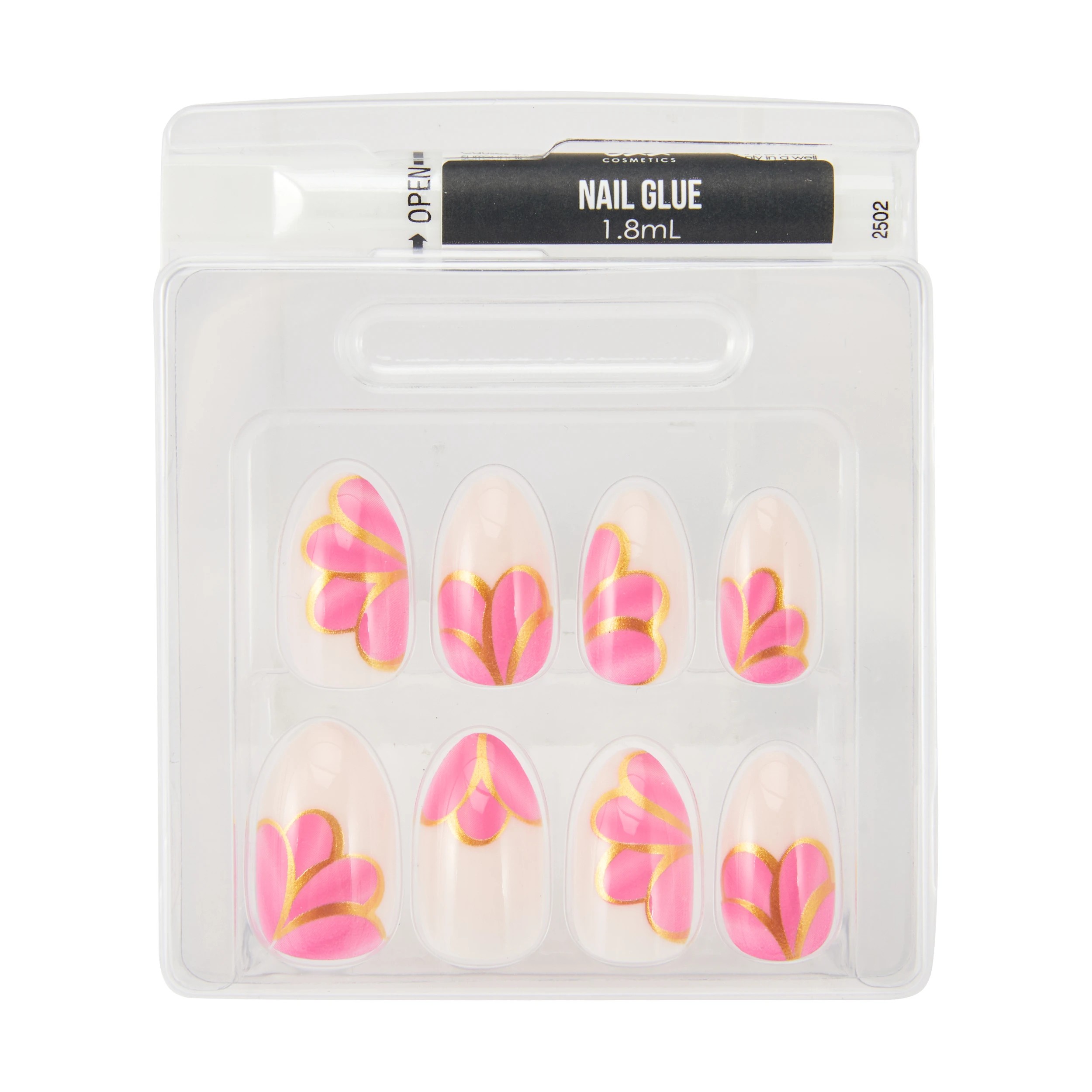 3 OXX Cosmetics 24 Pack Artificial Nails with Adhesive - Almond Shape, Gold Detail, 3 of 4