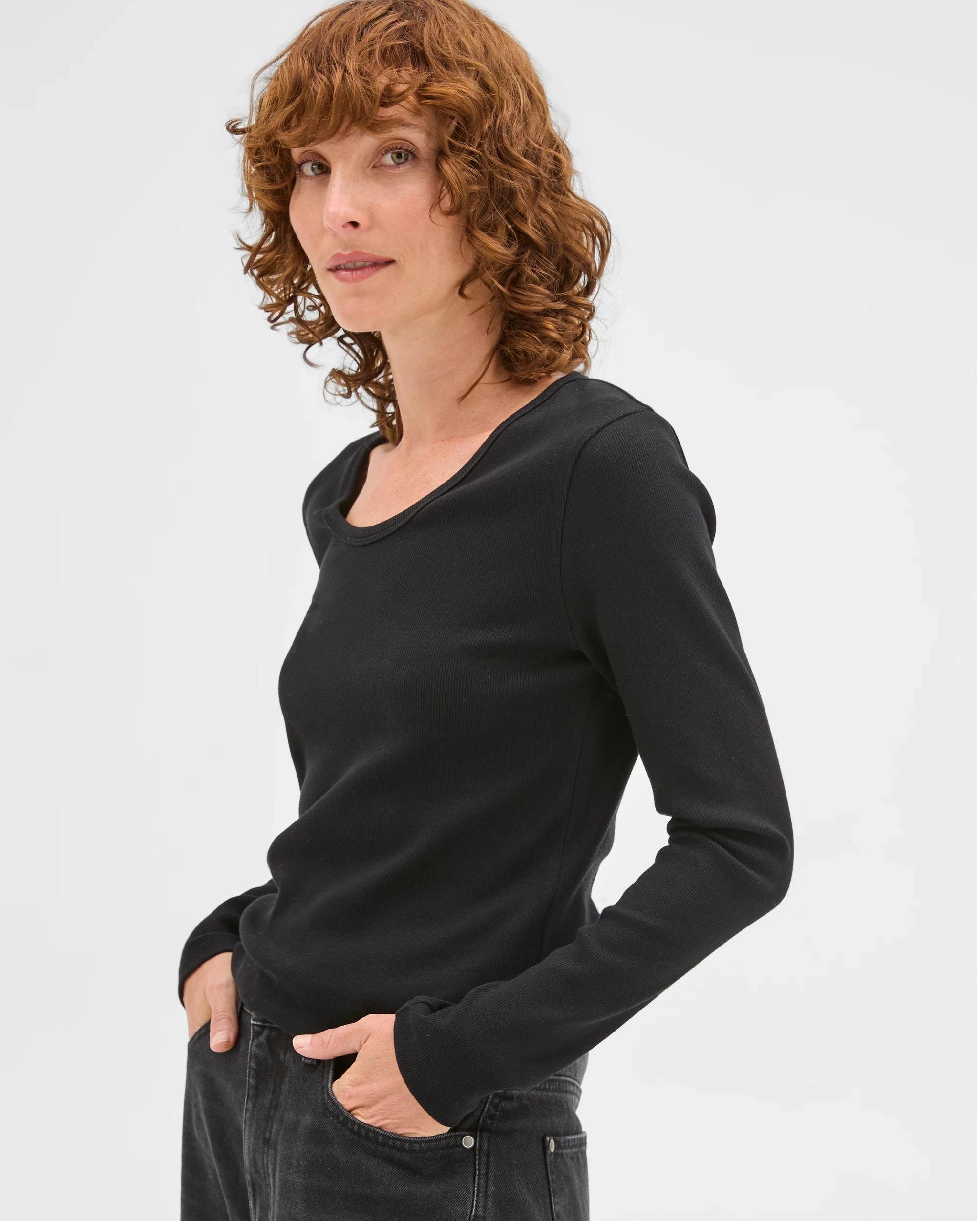 3 Target Woman Australian Cotton Long Sleeve Scoop Neck Rib T-Shirt BLACK, 3 of 6