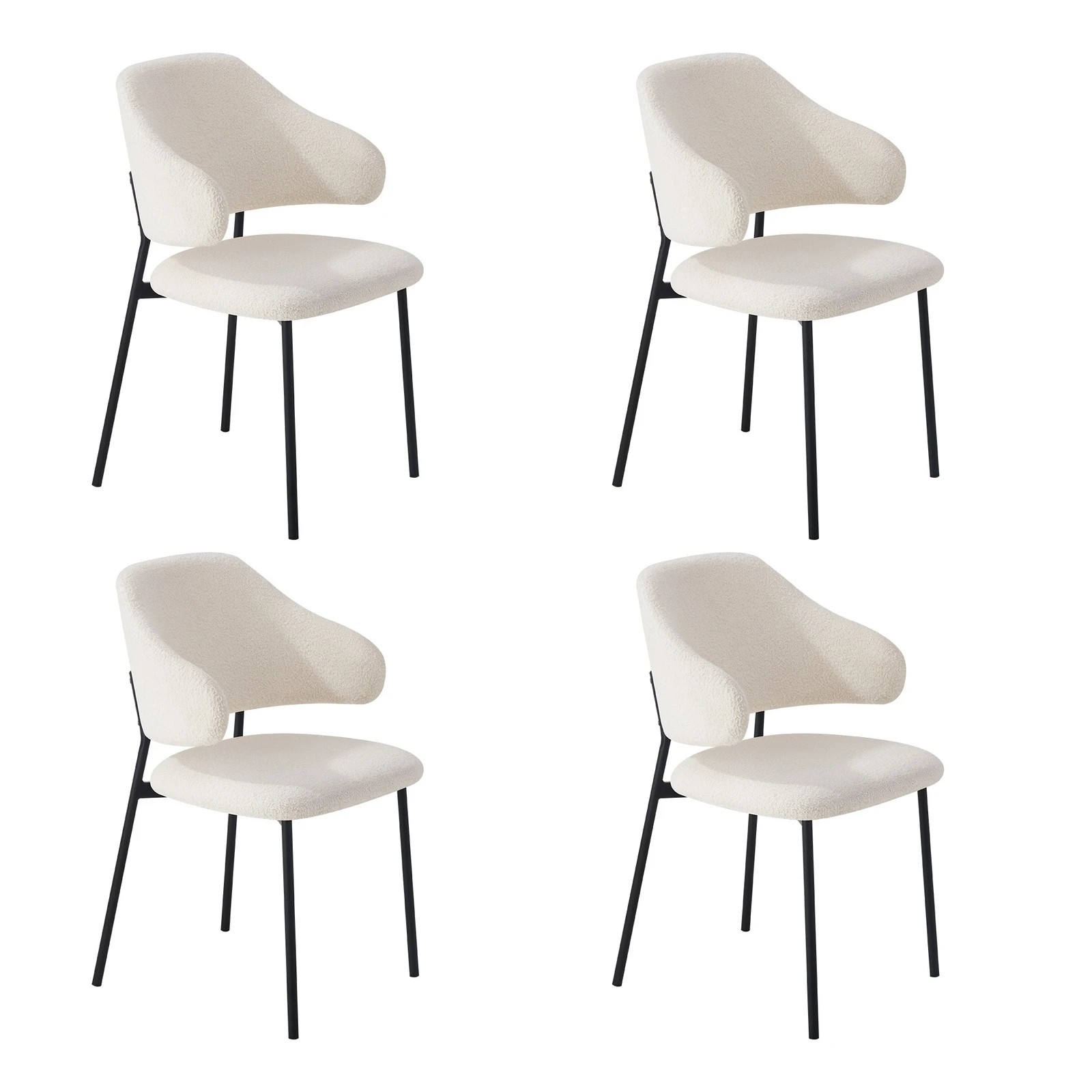 9 Oikiture 5PCS Dining Table Set Round Table Sherpa Dining Chairs -White&Black, 9 of 9
