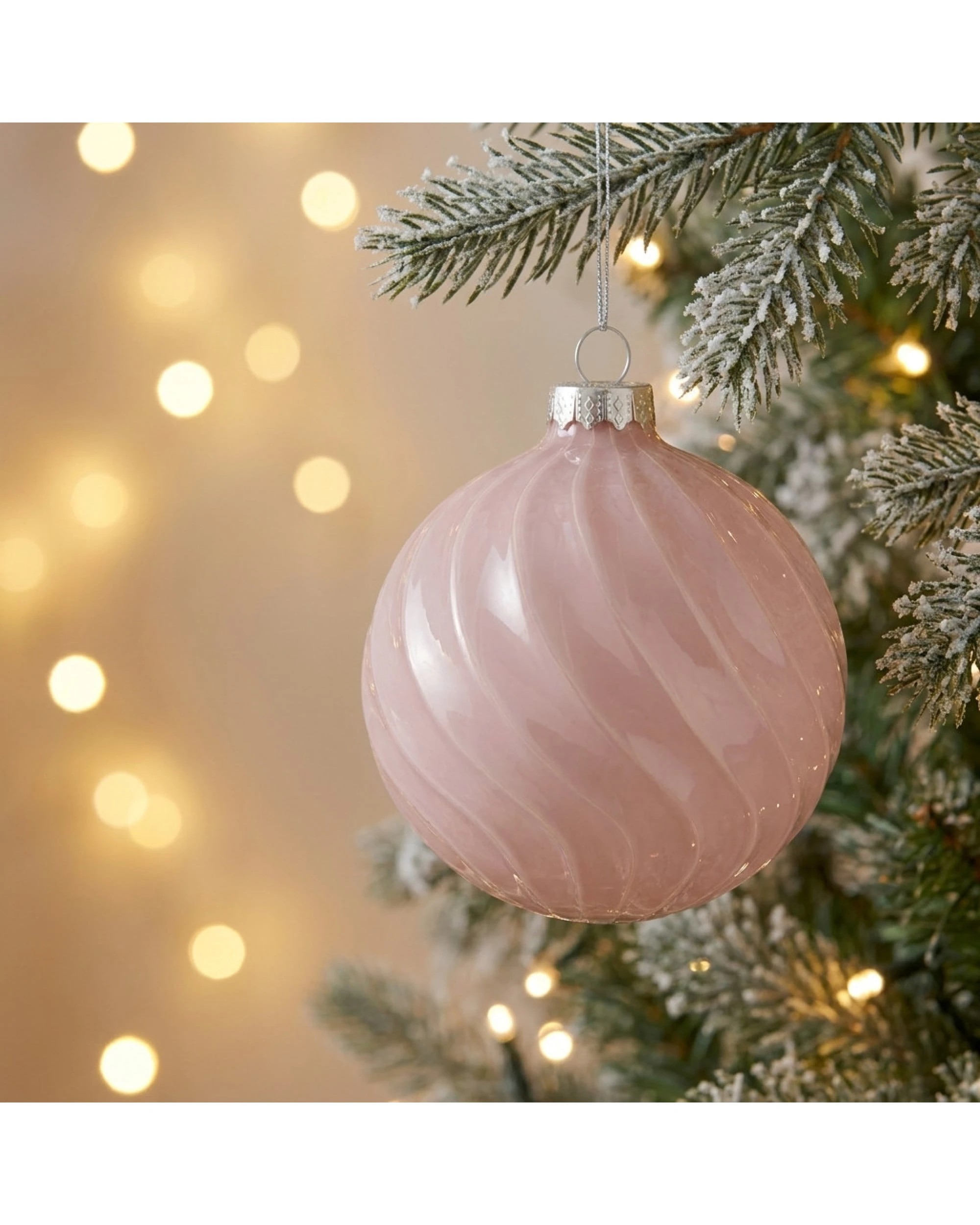 Christabelle 6 Pink Glass Christmas Baubles Gloss Textured 8cm Xmas ...