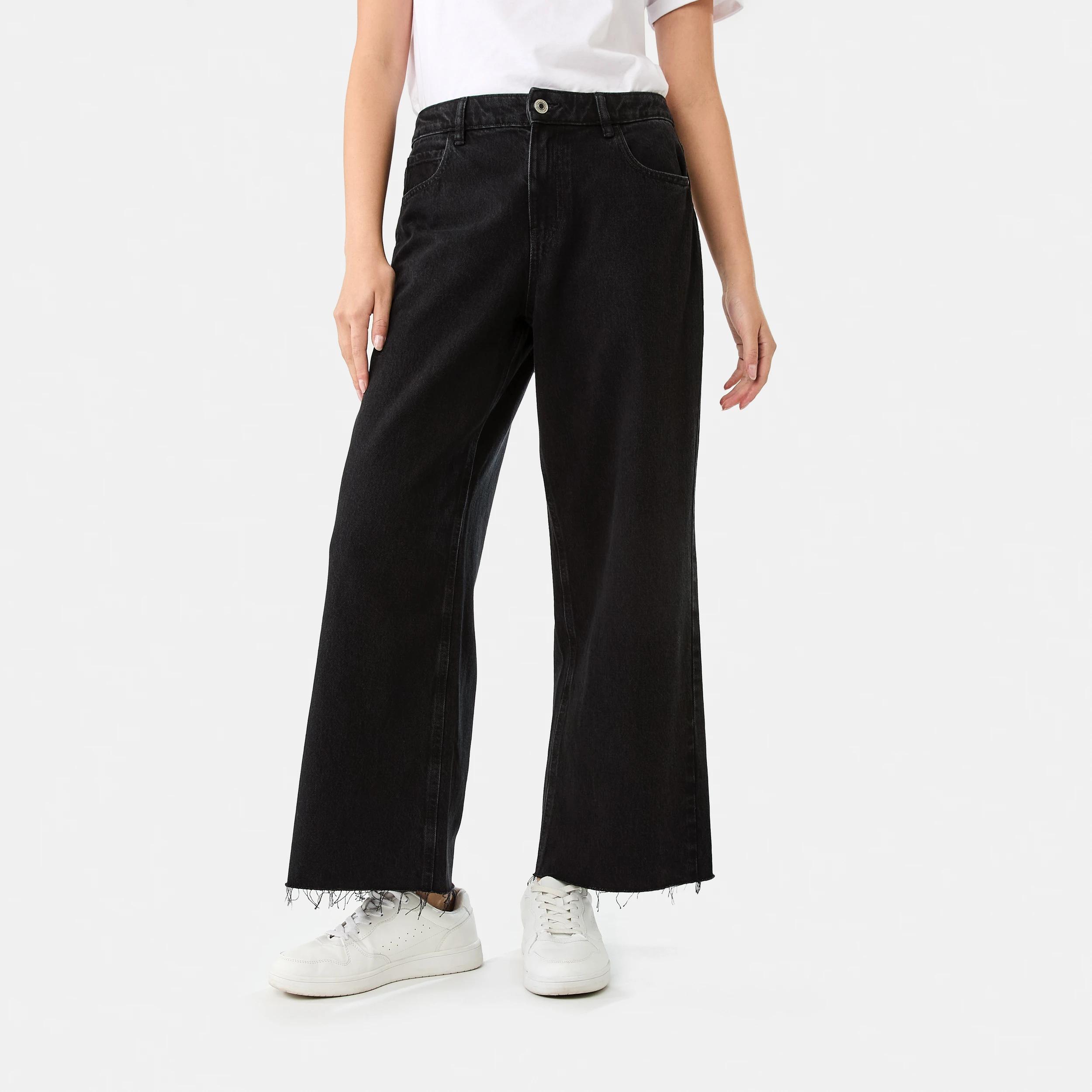 1 Wide Leg Raw Hem Jeans BLACK WASH, 1 of 9