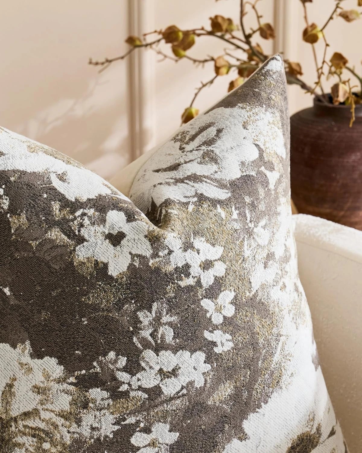 2 Gioia Casa 2-Pack Vintage Floral Chenille Cushion Covers 45cm x 45cm - Warm Taupe, 2 of 4