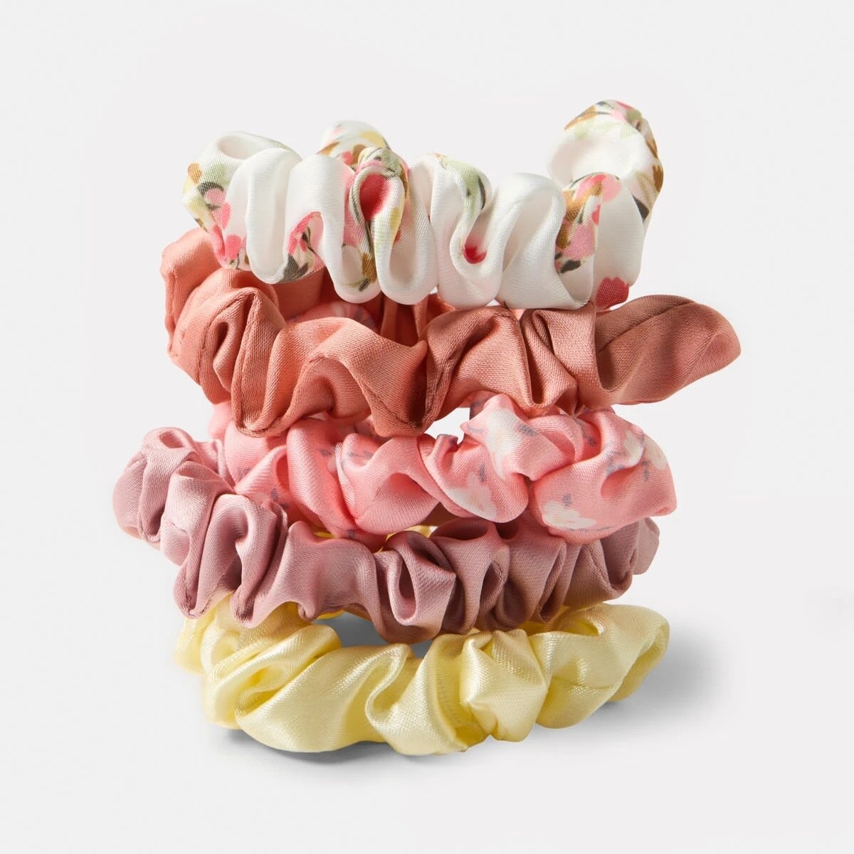 1 5 Pack Satin Mini Print Hair Scrunchies, 1 of 5