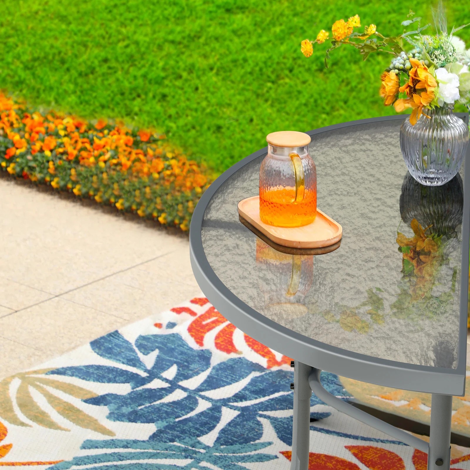 6 Alfordson Outdoor Furniture Patio Side Coffee Table Garden Glass Metal - Grey, 6 of 10