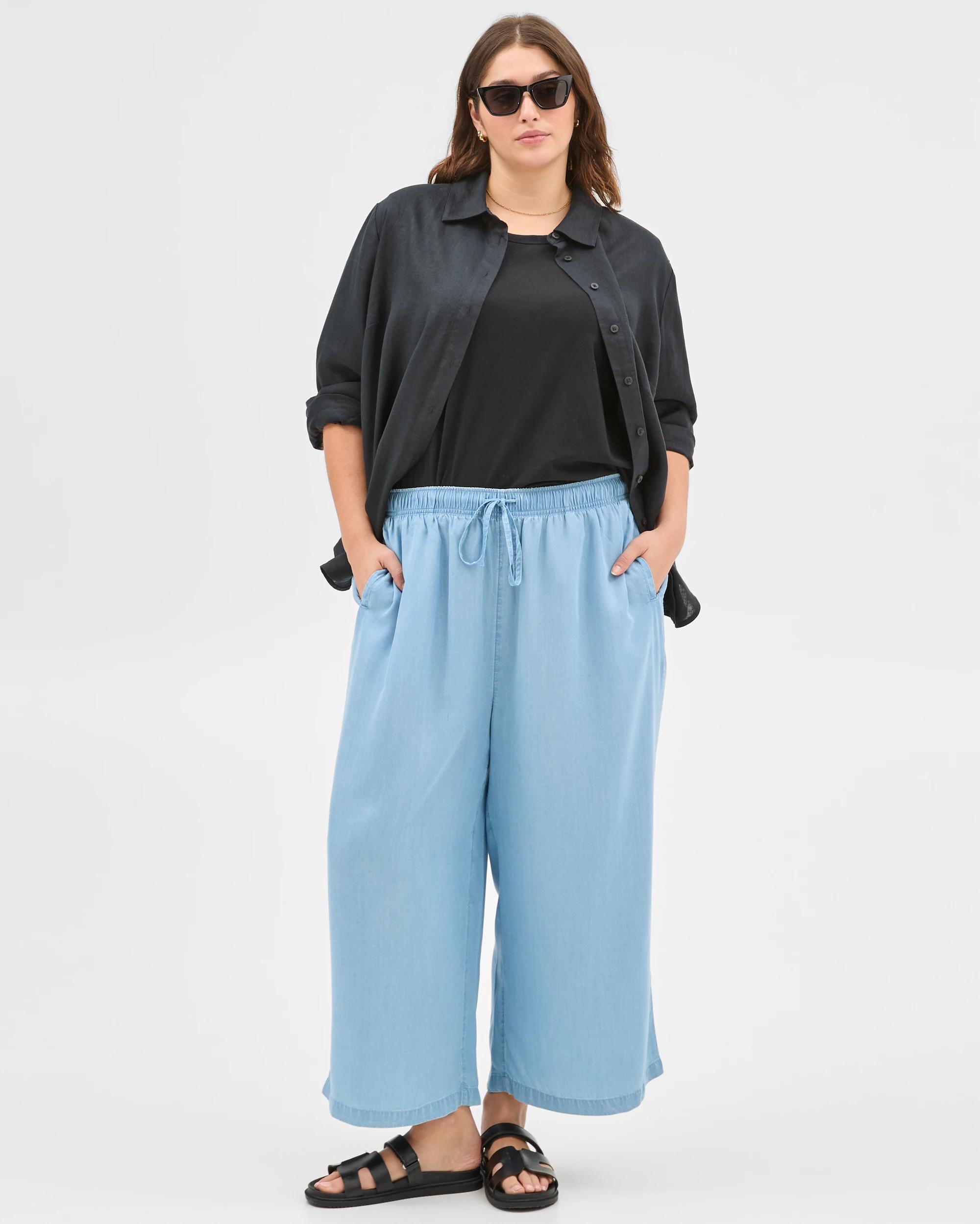 1 Target Plus Size Soft Cropped Wide Leg Pants LIGHT WASH, 1 of 6