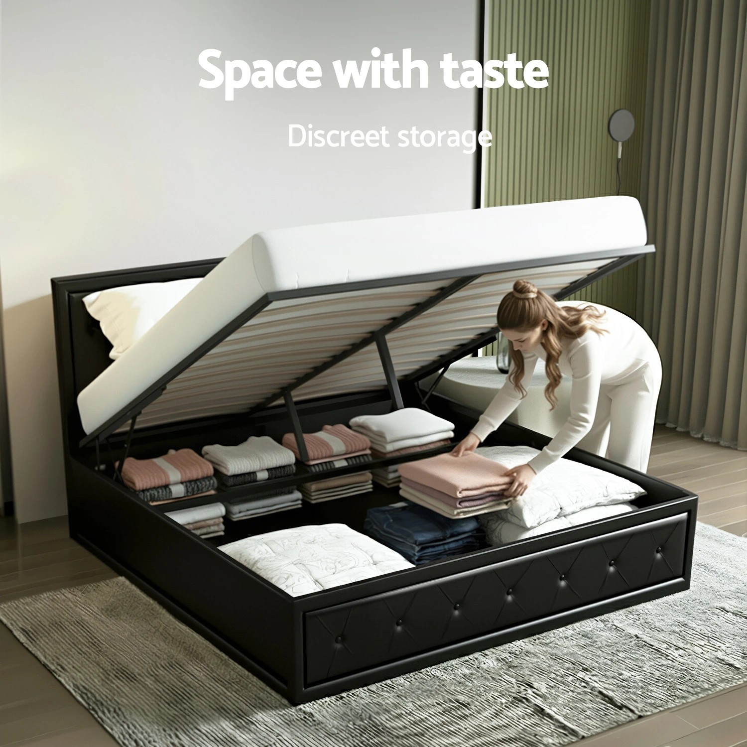 5 Artiss Bed Frame Queen Size Gas Lift Under Bed Storage Upholstered Sturdy Easy Assembly - Black, 5 of 8