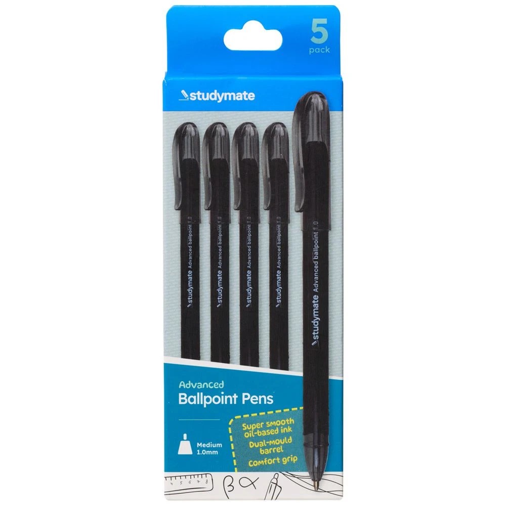 1 Studymate 1mm Semi-Gel Capped Ballpoint Pen Black 5 Pack, 1 of 3