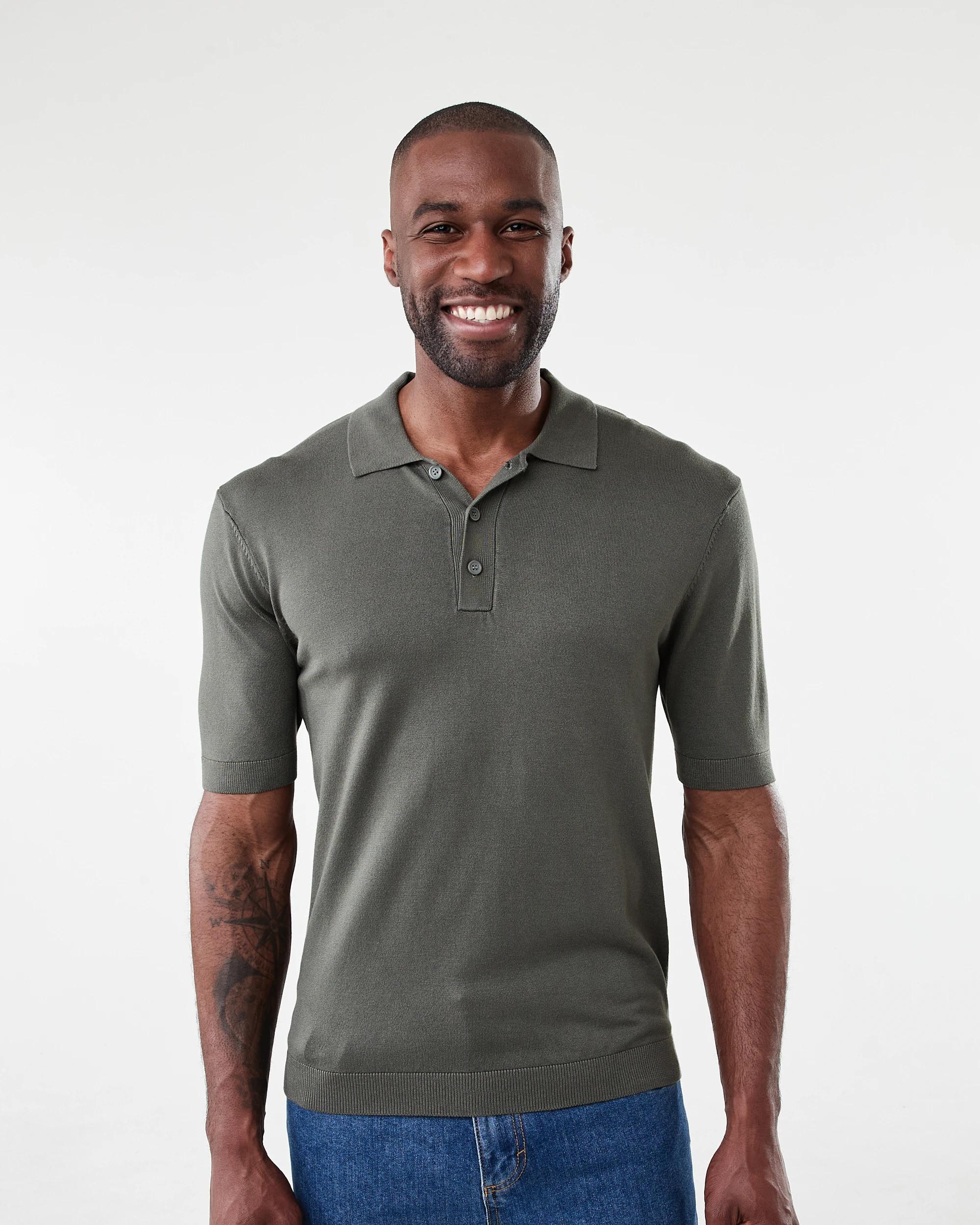 1 Button Up Knit Polo T-shirt Sage Mist, 1 of 5