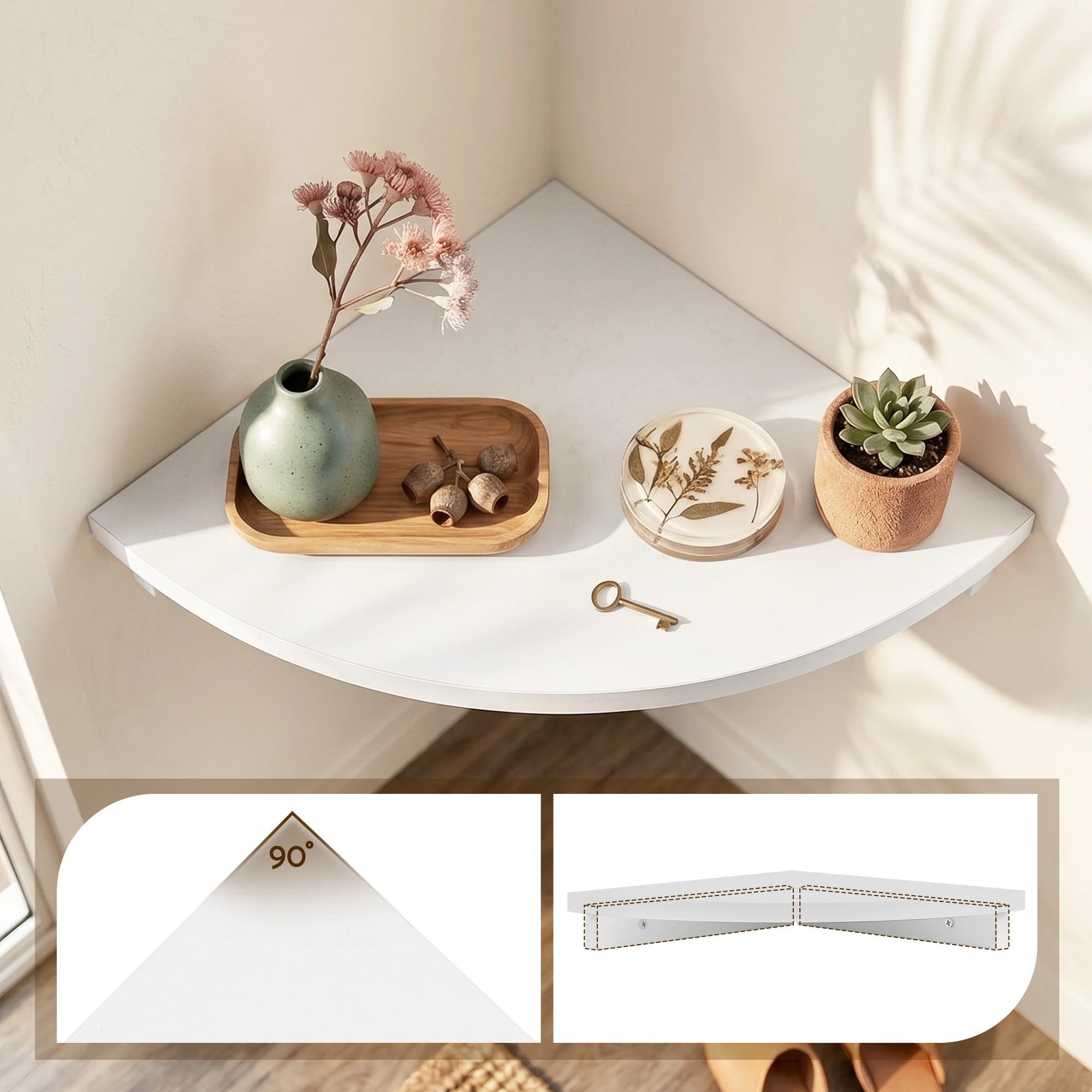 7 Artiss 3pc Corner Floating Wall Shelf Wall Mounted Display Rack Round Edge - White, 7 of 8