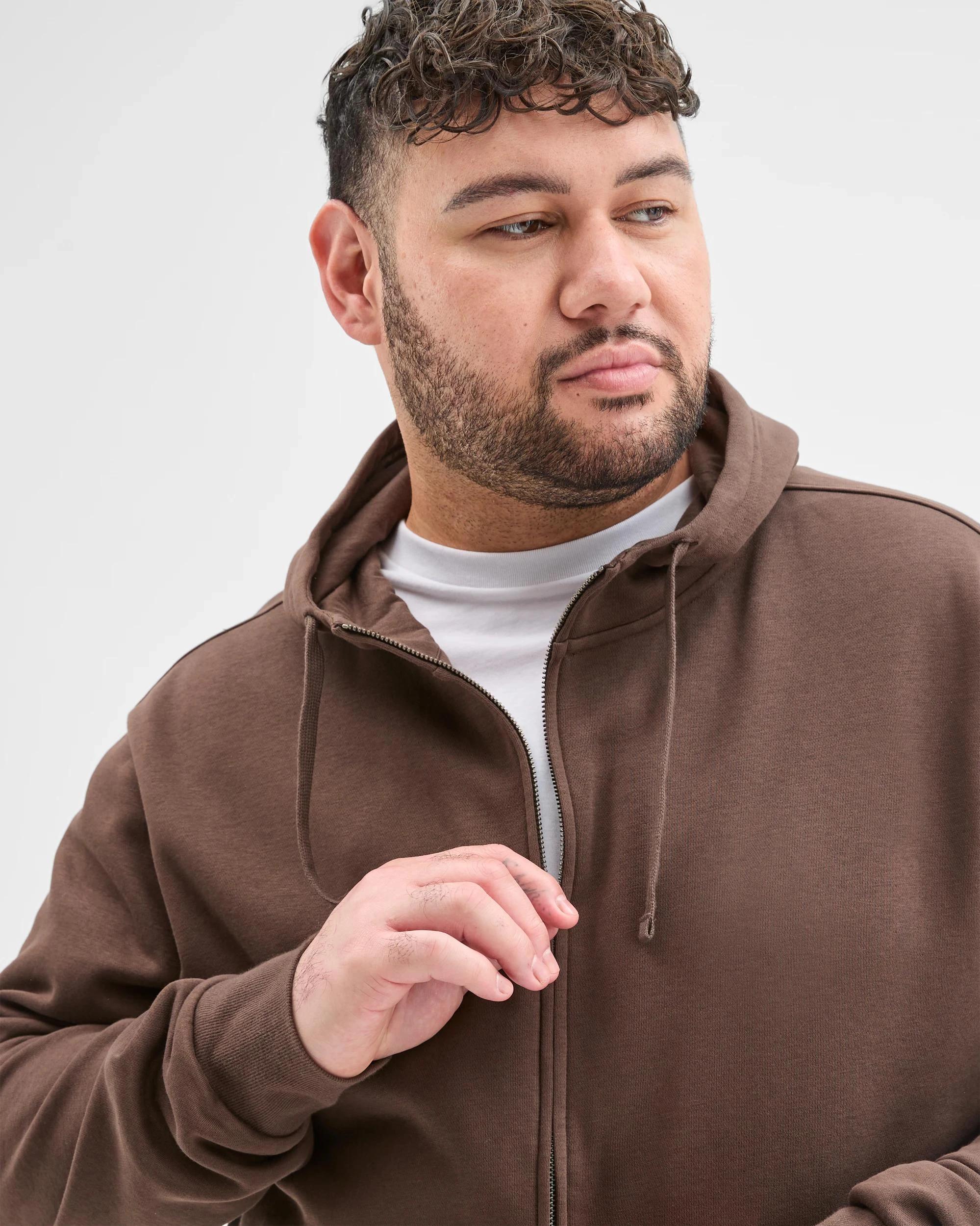 3 Target Man Plus Plus Size Core Australian Cotton Blend Zip Thru Hoodie CHOCOLATE, 3 of 5