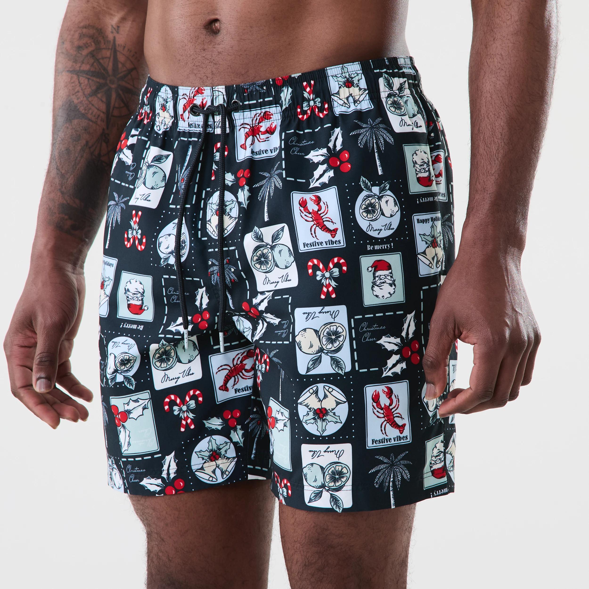 2 Regular Christmas Print Boardshorts Blu Xmasvc, 2 of 7