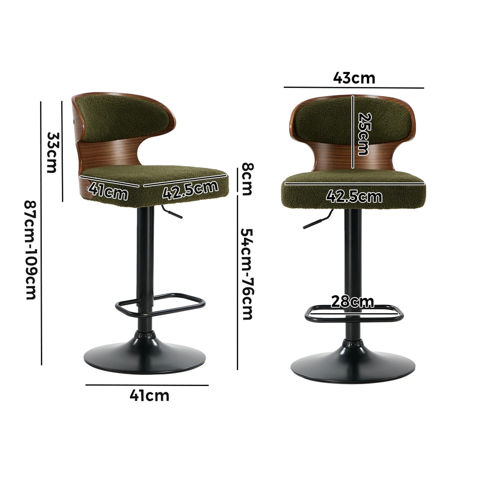 2 Oikiture 2x Bar Stools Kitchen Gas Lift Swivel Chairs Stool - Green, 2 of 9