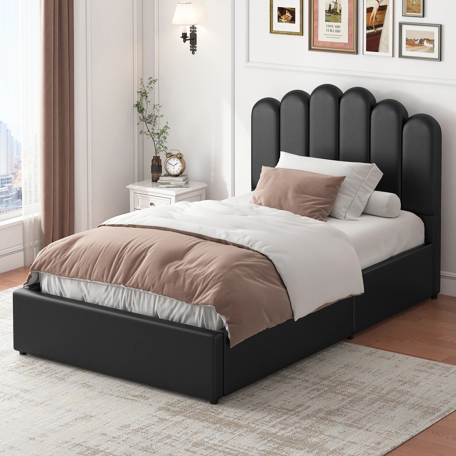 6 Alfordson Bed Frame Single Size Gas Lift Storage Base Wooden Milton - Black, 6 of 10