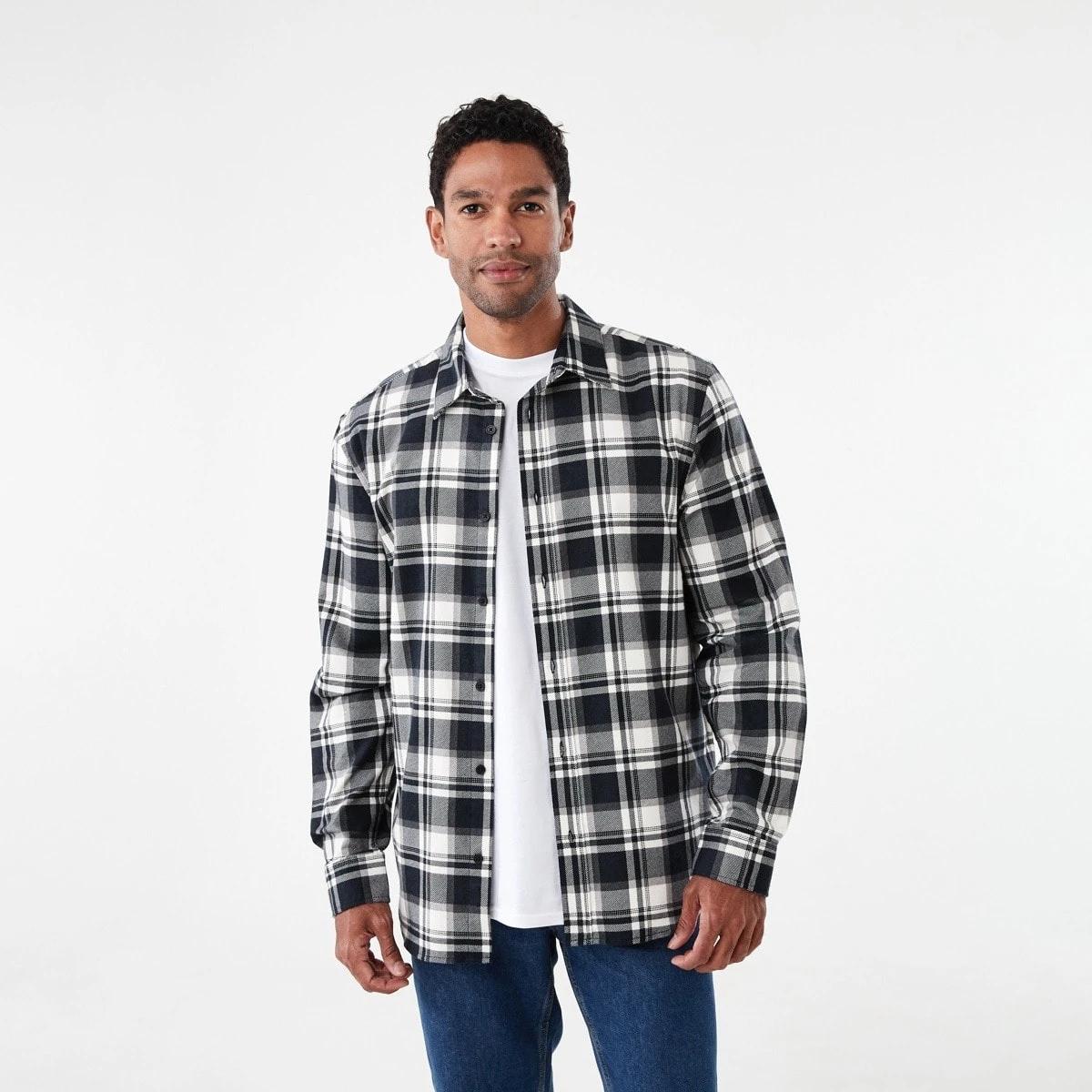 1 Long Sleeve Printed Plaid Shirt Blk Check, 1 of 7