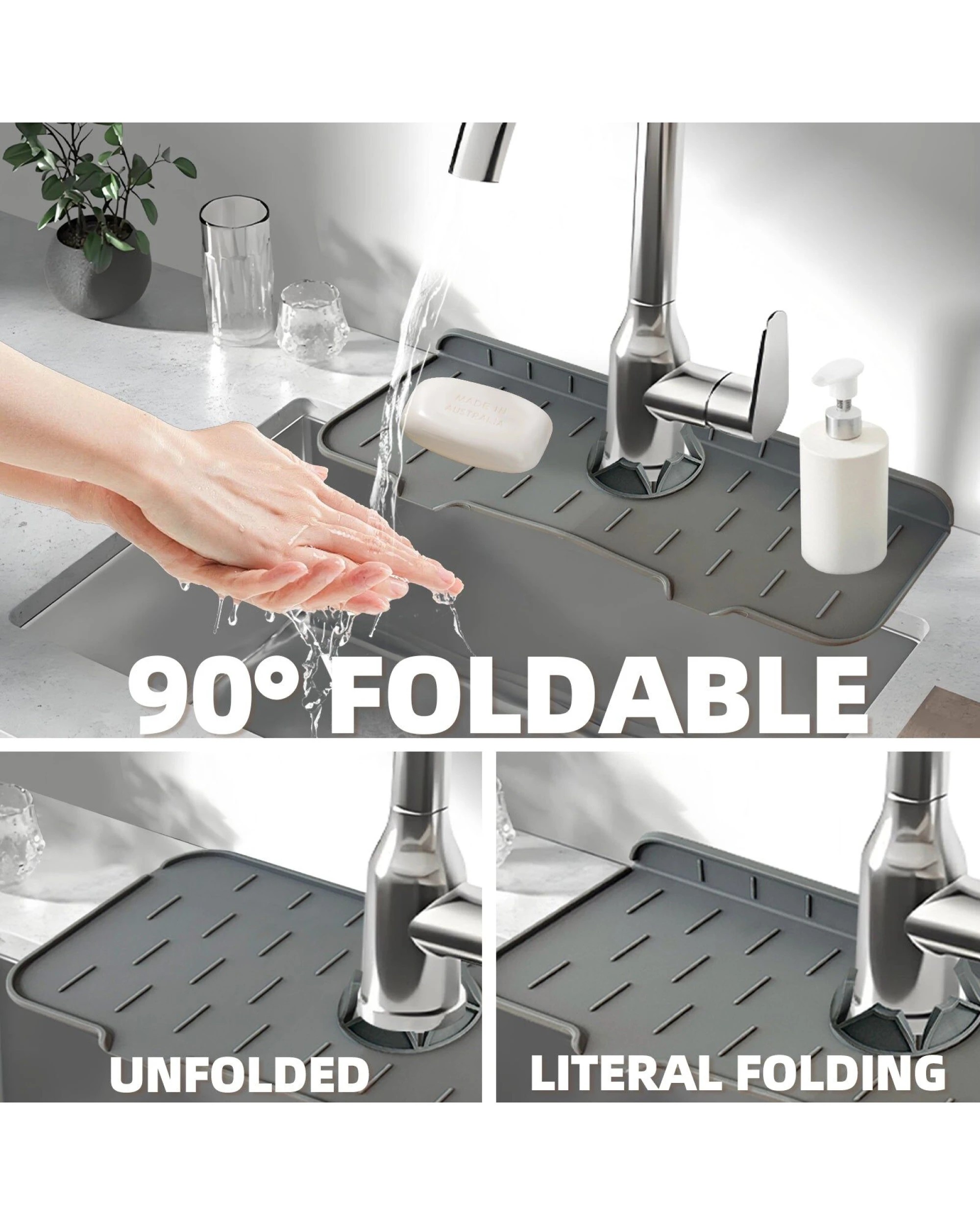 3 Cook Easy Sink Faucet Drip Tray Silicone Splash Guard Mat, 3 of 4