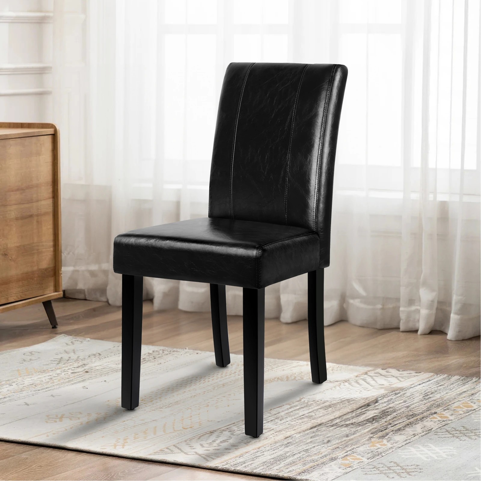 9 Alfordson 2x Dining Chairs Cafe Kitchen High-Back Chair Glossy PU Leather - Black, 9 of 10