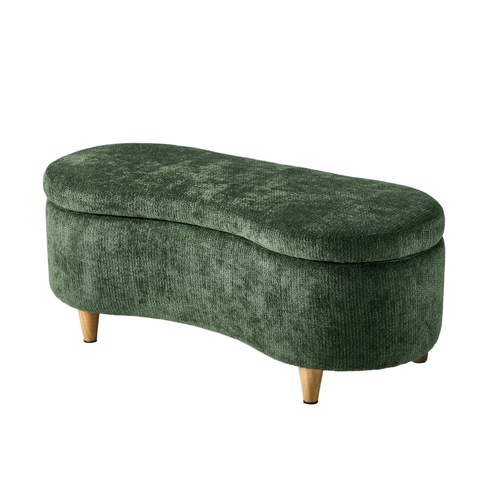 1 Oikiture Storage Ottoman Cashew Footstool Chenille Chest Bench Blanket Box - Green, 1 of 10
