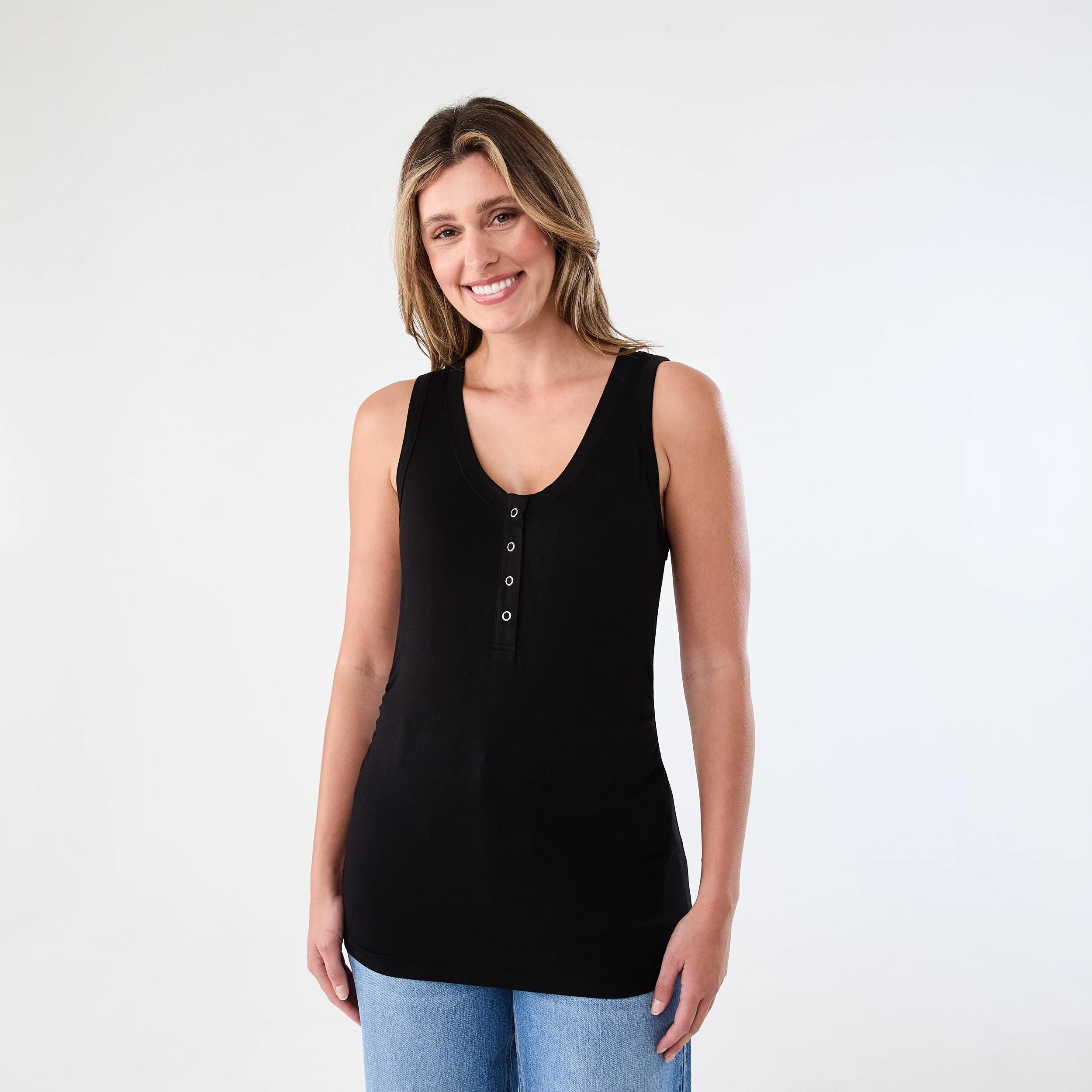 1 Maternity Sleeveless Scoop and Henley Neck Tank BLACK, 1 of 6