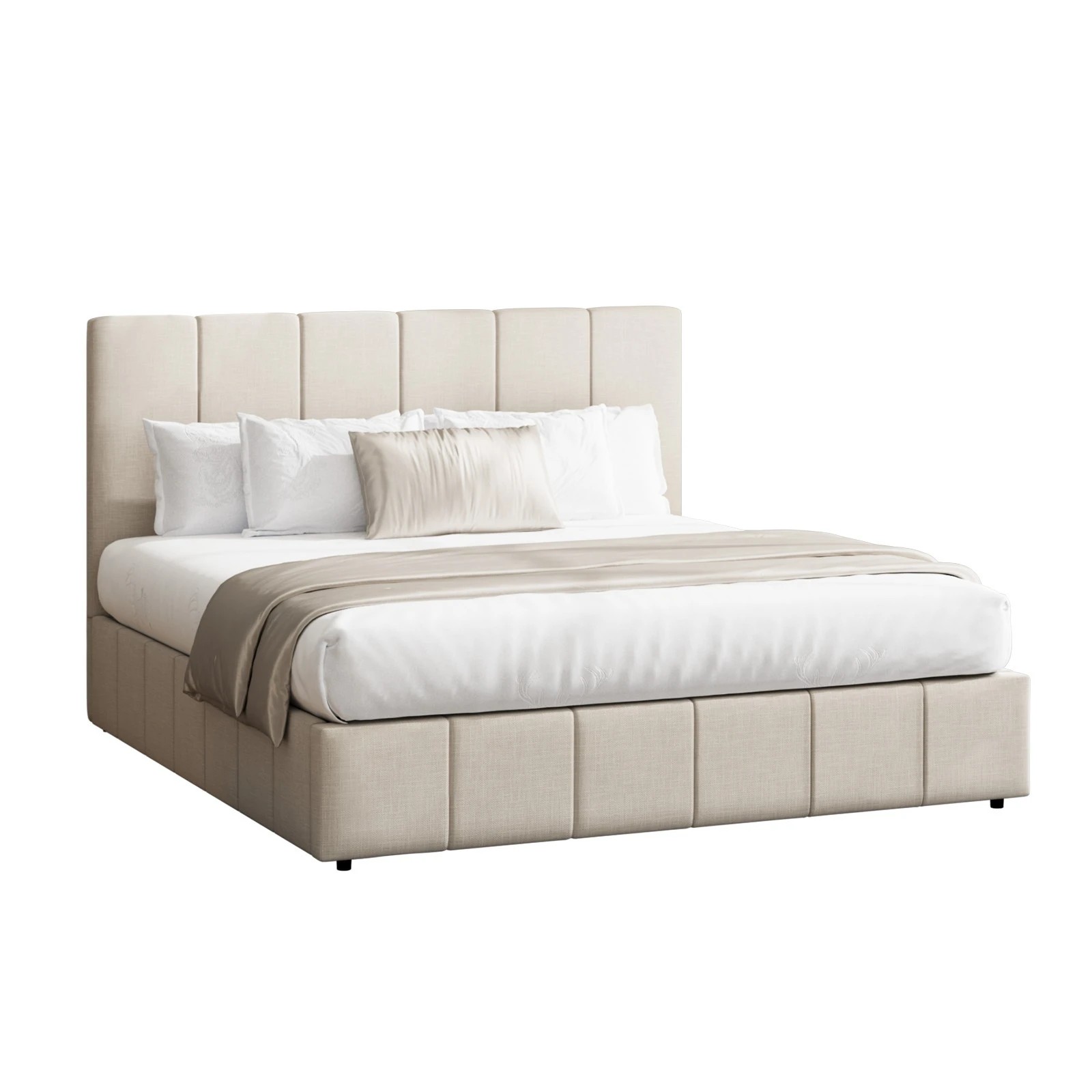 1 Oikiture Queen Bed Gas Lift Base With Storage Bed Frame
 - Beige, 1 of 10