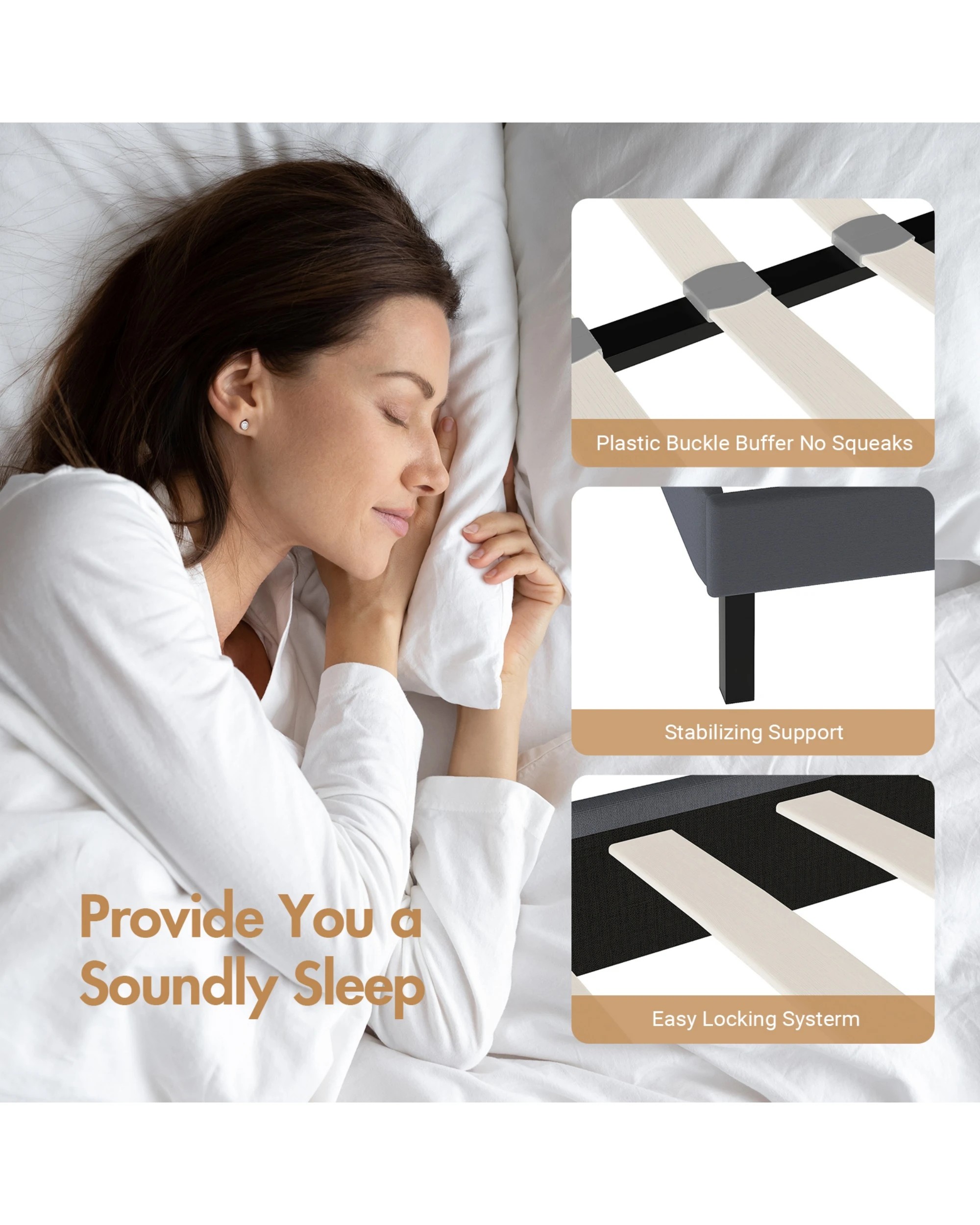 5 Advwin Single Bed Frame Platform Fabric With Upholstered Headboard Grey, 5 of 8