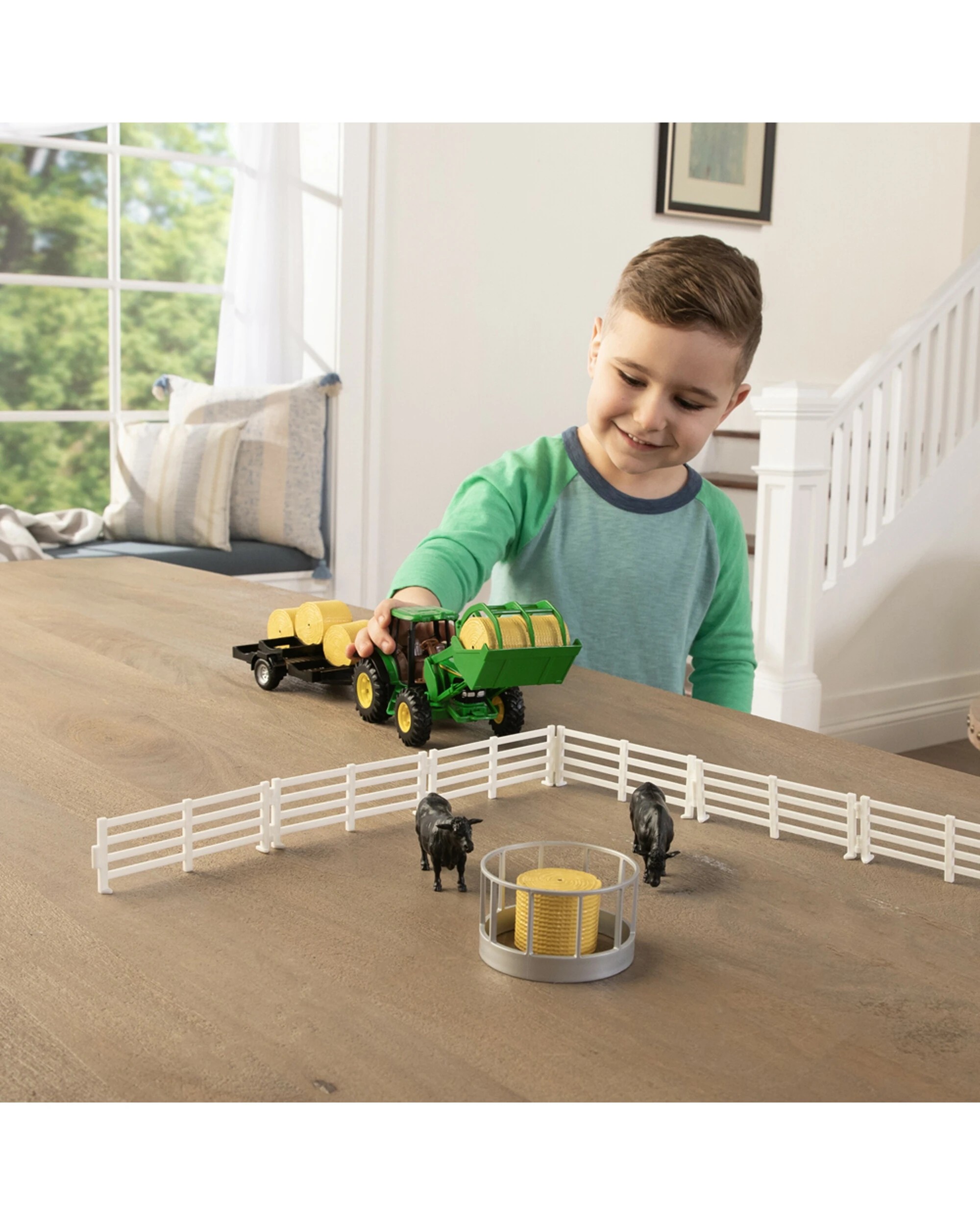 7 John Deere 21pc Hay Farm Set With Tractor Trailer And Farm Animals 1:32 Scale Toy Playset Kids - Black, 7 of 8