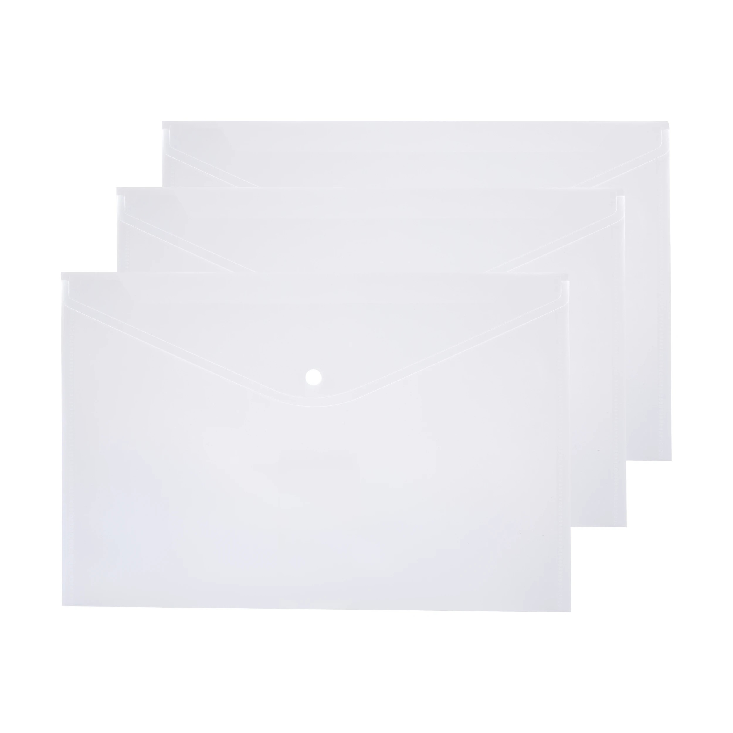 1 3 Pack A4 Button Document Wallet - Clear, 1 of 7