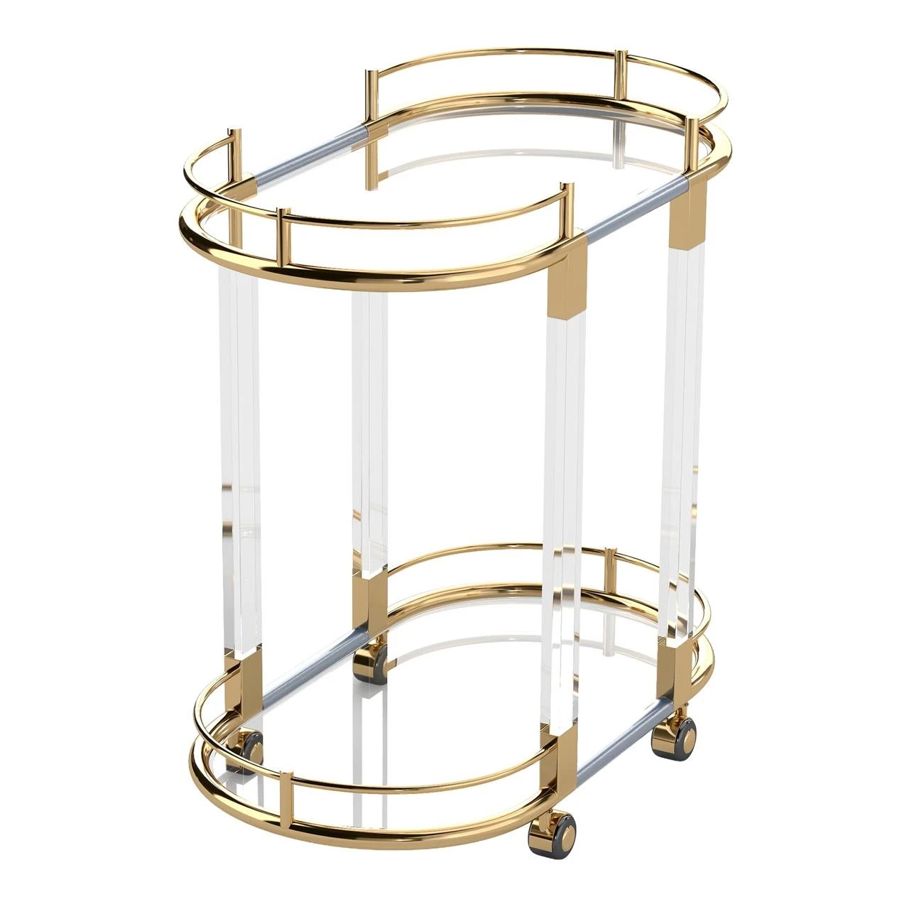 3 SoHo 2 Tier Oval Acrylic Bar Cart - Gold, 3 of 10