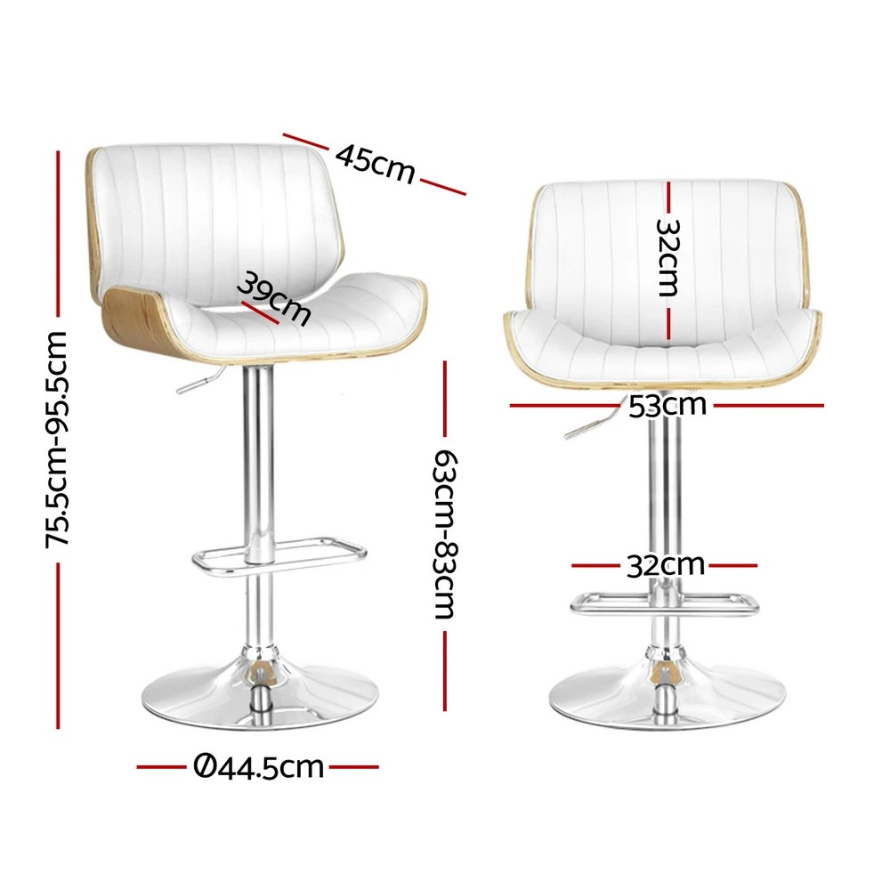 2 Artiss 4x Bar Stools Adjustable Leather Chairs - White, 2 of 6
