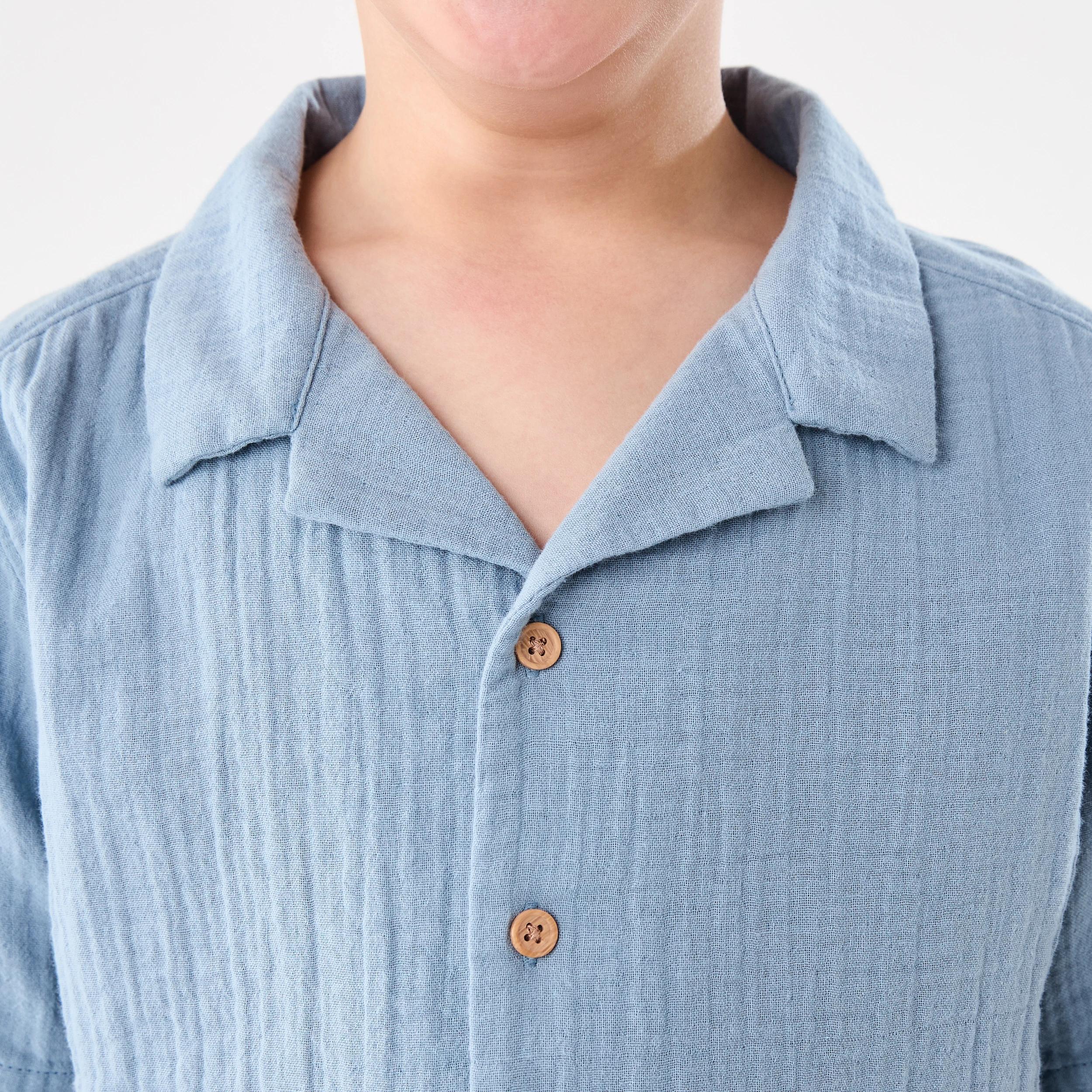 4 Short Sleeve Double Cloth Shirt FADED DENIM, 4 of 7