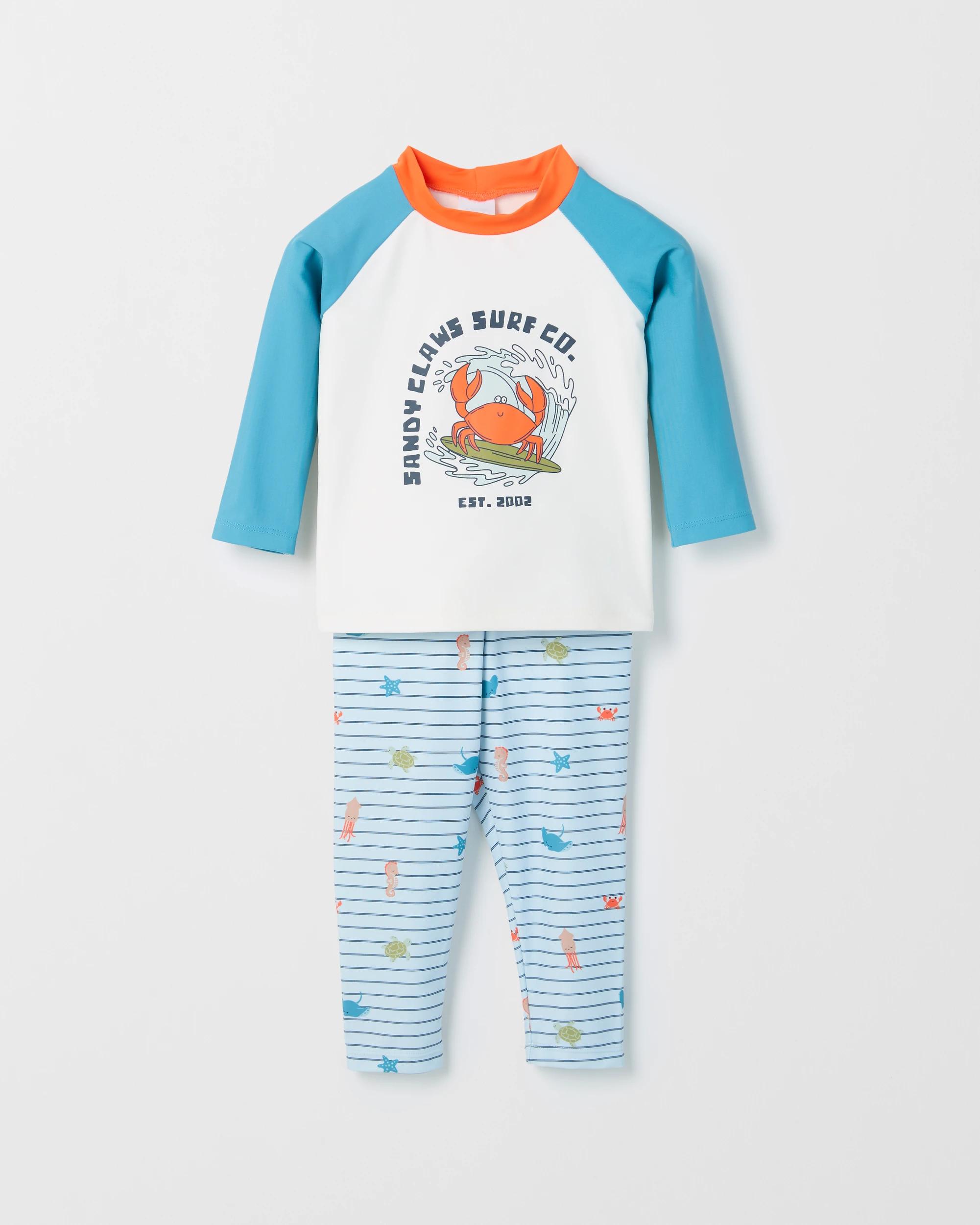 1 Target Baby Baby Long Sleeve Rash Vest and Leggings Swim Set BLUE SANDY CLAWS, 1 of 3