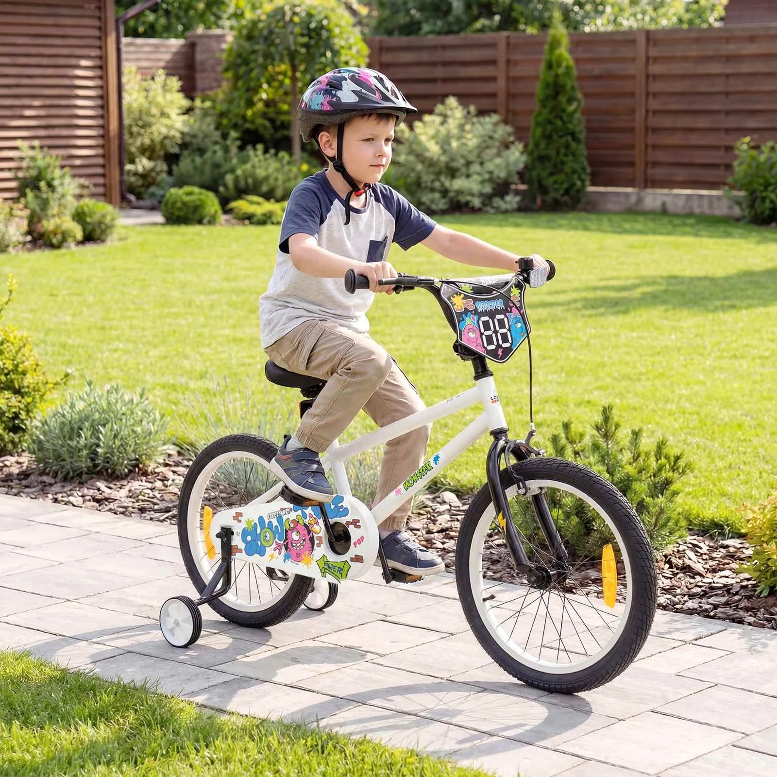 3 Costway 45cm Bike Adjustable Bicycle w/Training Wheels Handbrake Coaster Brake Reflectors - White, 3 of 3