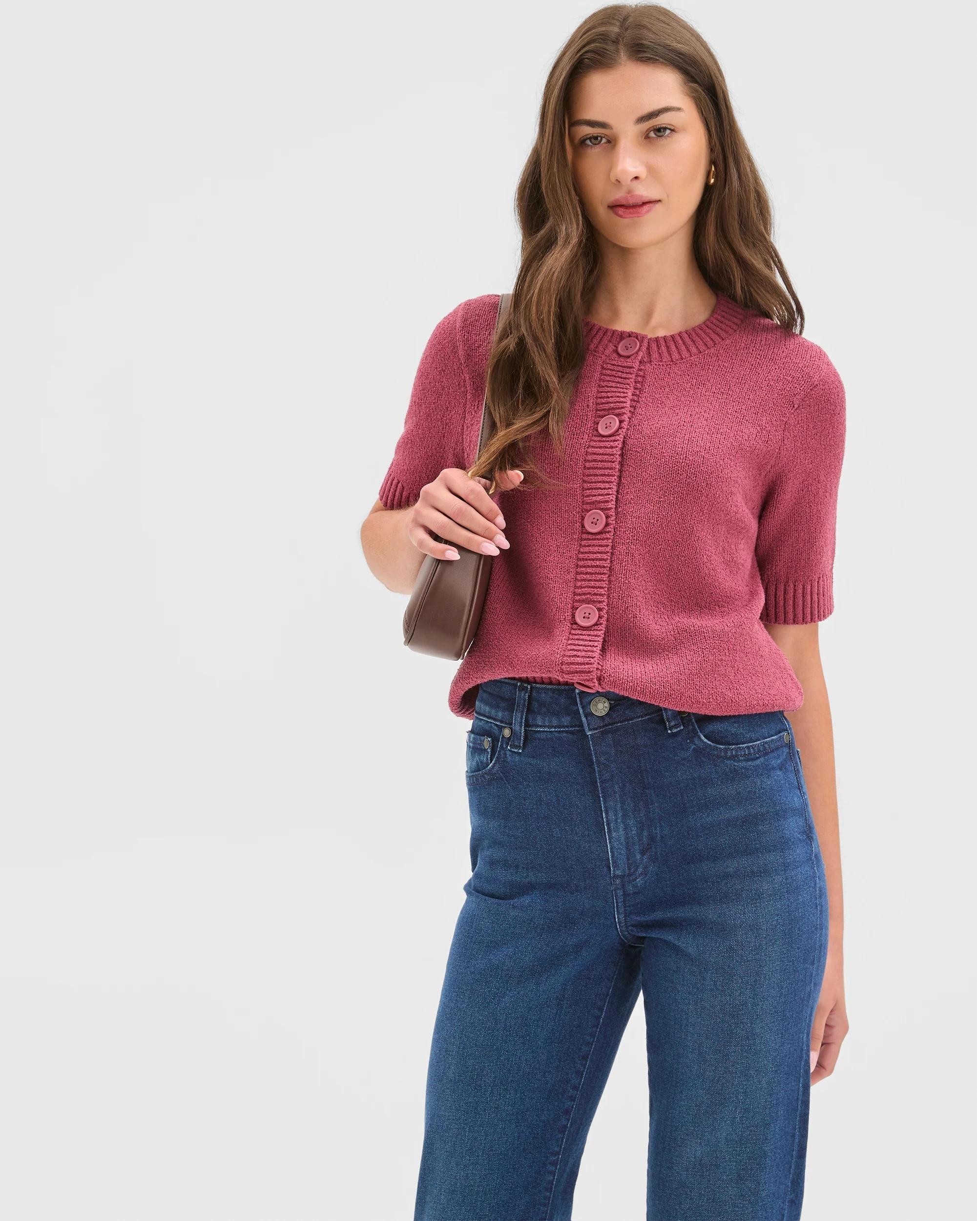 2 Target Petites Petites Australian Cotton Blend Short Sleeve Mini Boucle Cardigan MULBERRY, 2 of 6