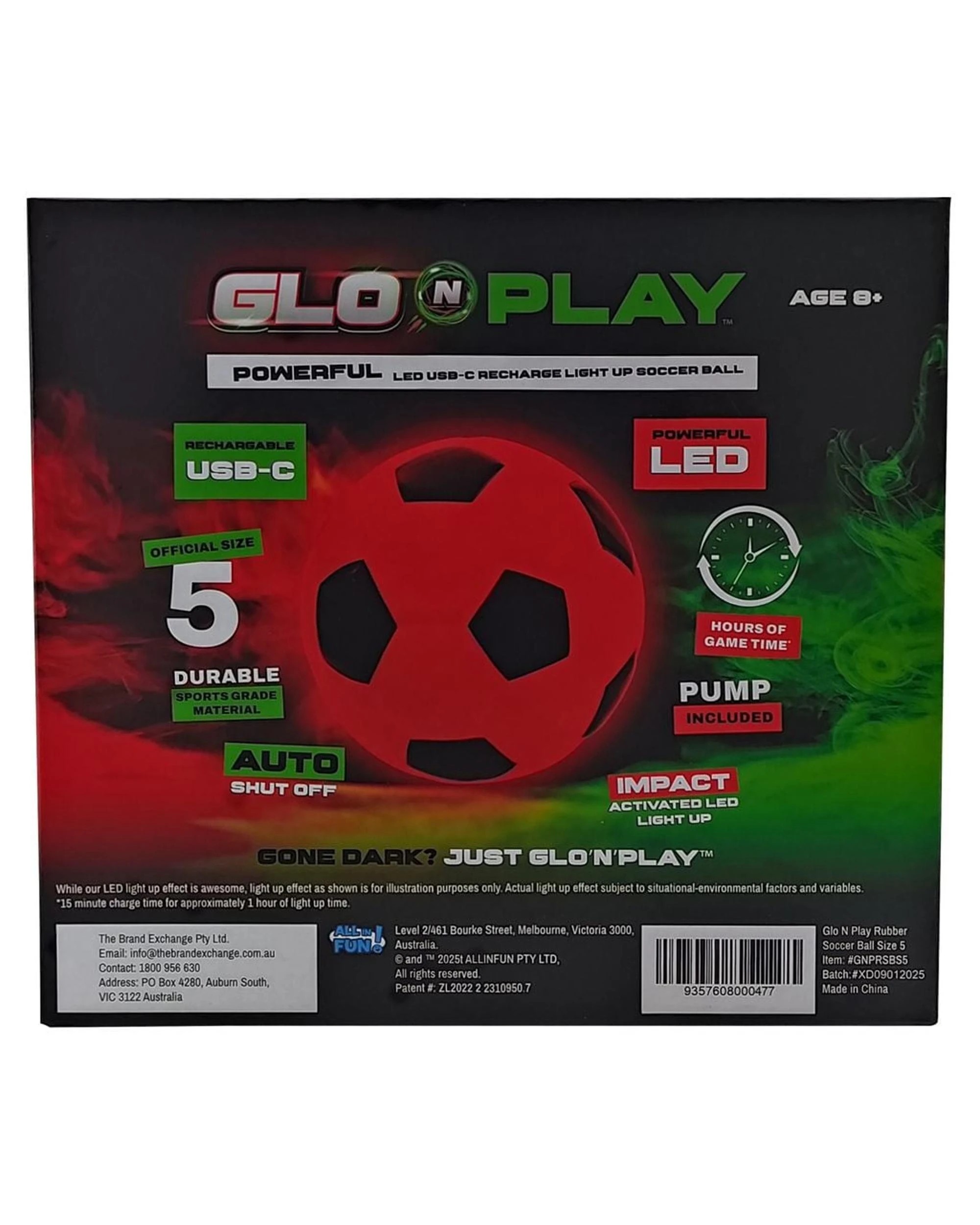 6 Glo N Play Rubber Orange and Black Rechargeable Light Up Soccer Ball, 6 of 6