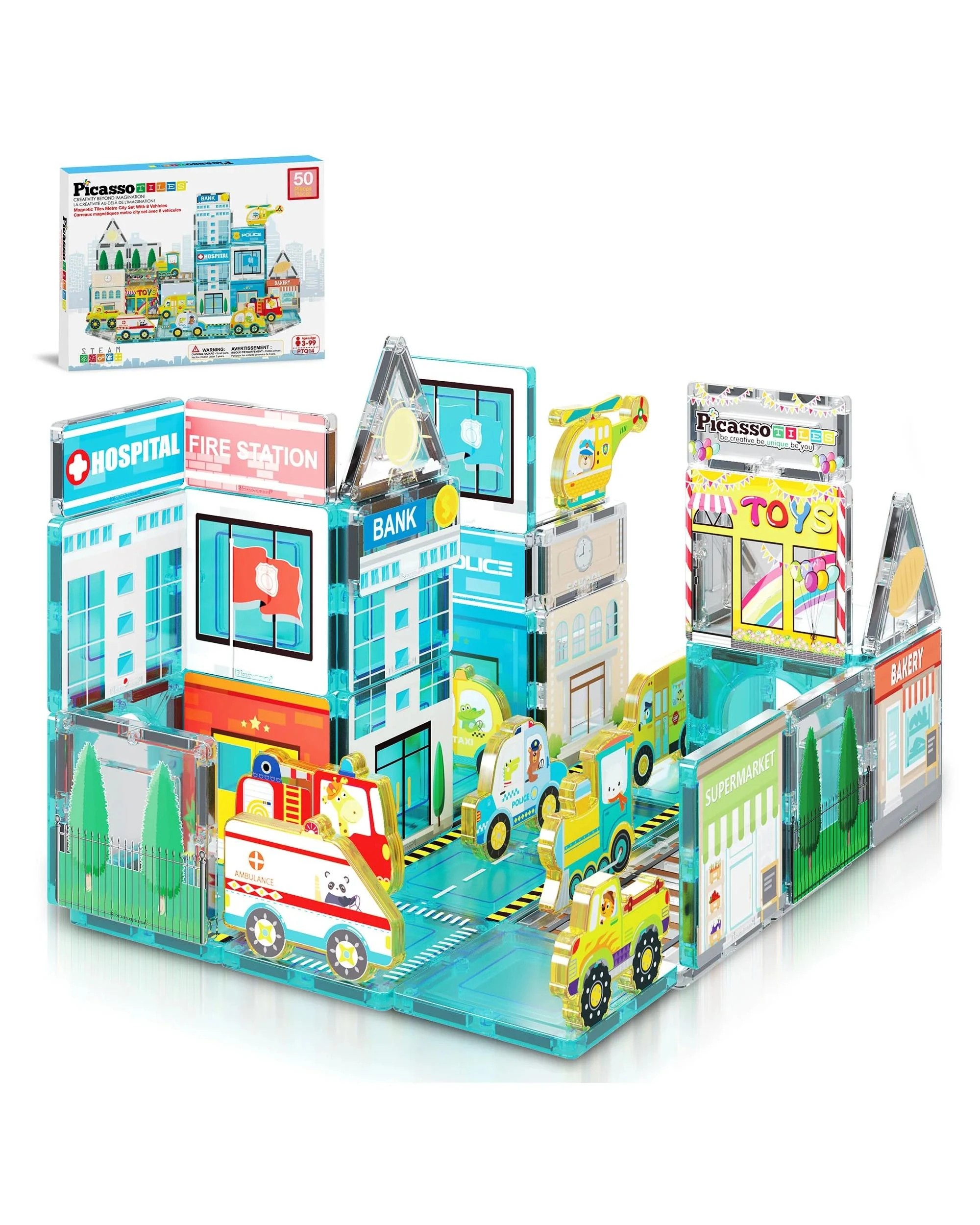 1 PicassoTiles Magnetic Tile Metro City Building Set 50 Pieces, 1 of 9