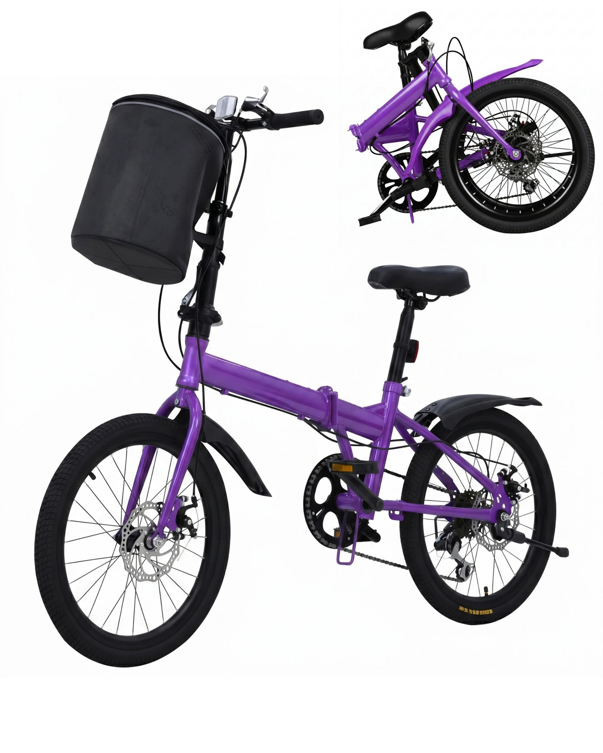 1 Advwin 20" Folding Bicycle with Shimano 6-Speed Front & Rear Reflectors   for Adults - Purple, 1 of 7