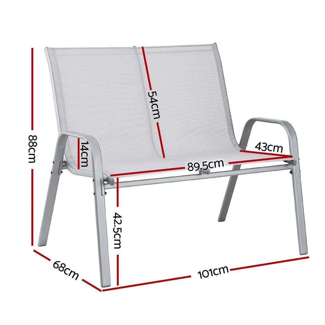 3 Gardeon Garden Bench Seat Steel Outdoor Patio Park Lounge Backyard Chair - Grey, 3 of 7